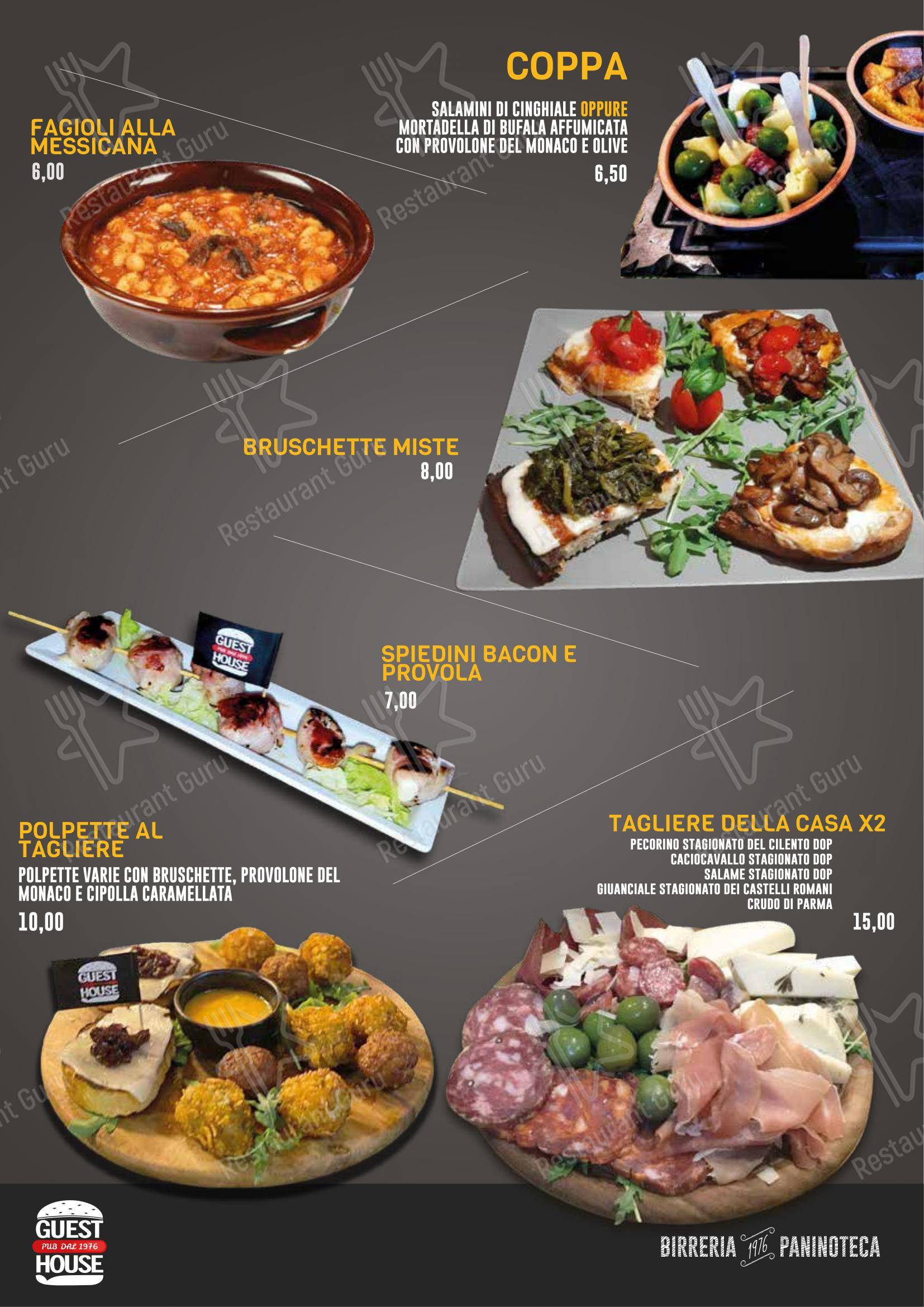 Menu pour Guest House Pub pub et bar