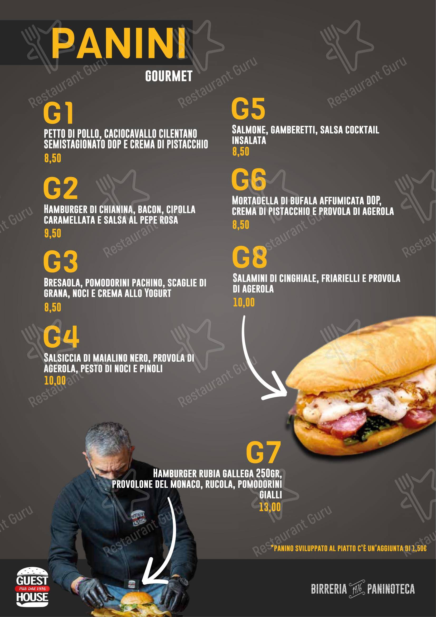 Menu pour Guest House Pub - Menu