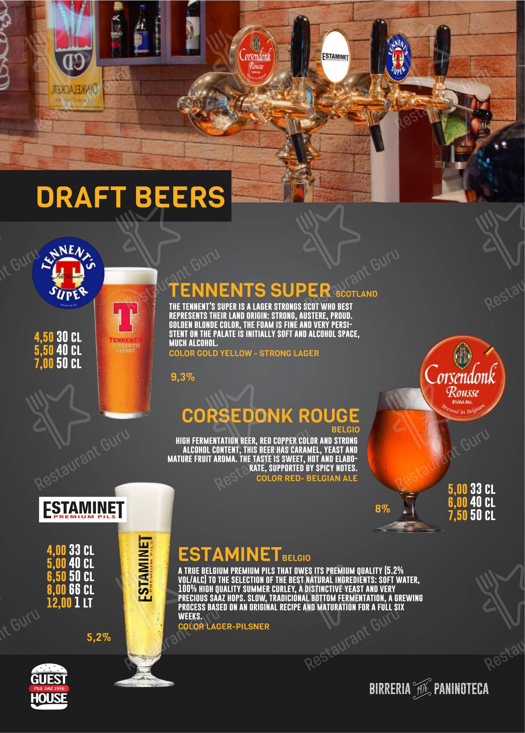 Menu bar pour Guest House Pub pub et bar