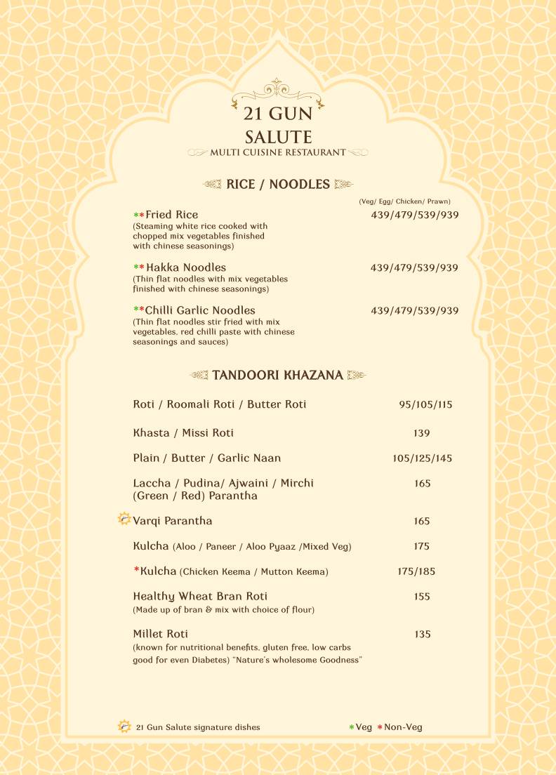 21 Gun Salute Restaurant Theme Based Family Restaurant menu