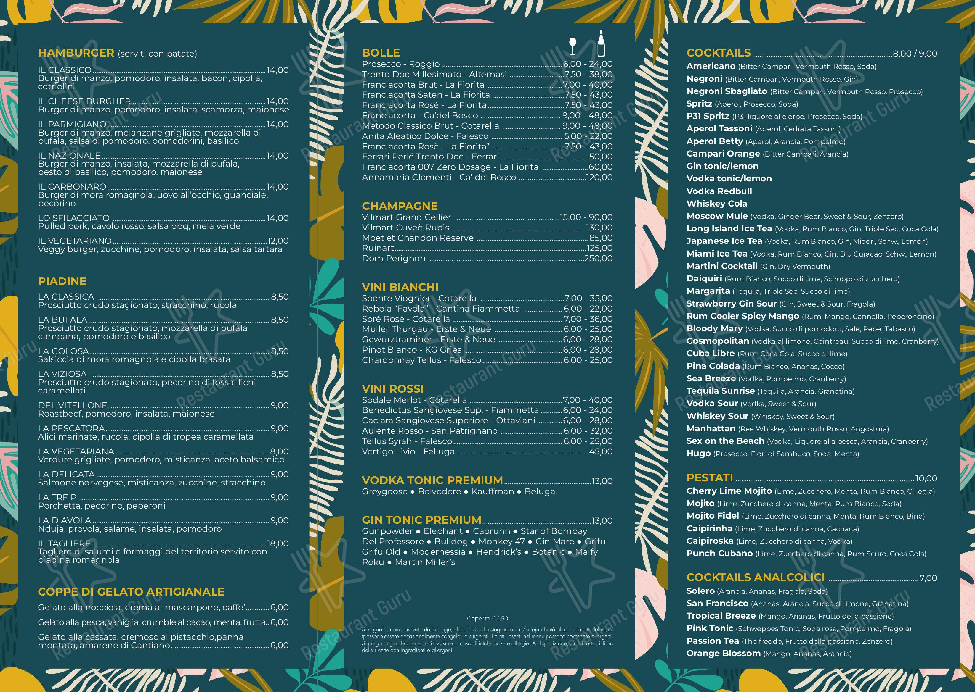 Menu bar per Gustavino in Riccione