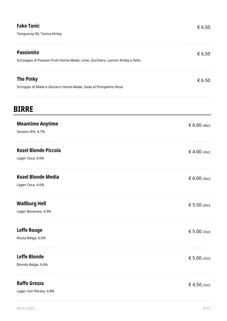 Menu di HENDRIX BAR 
