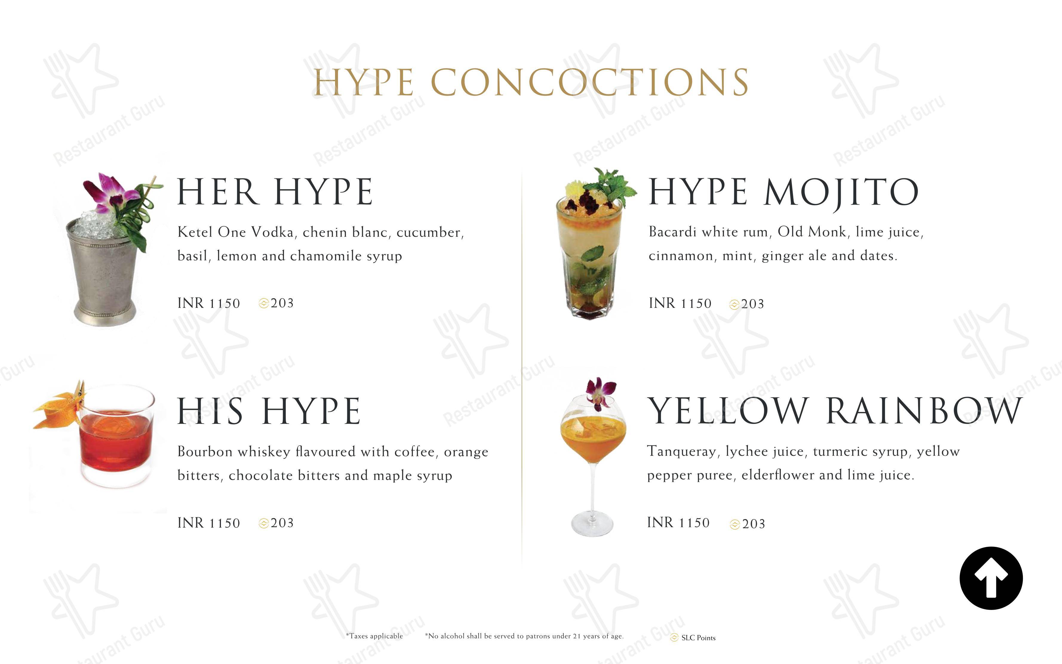 Menu bar for the HYPE pub & bar