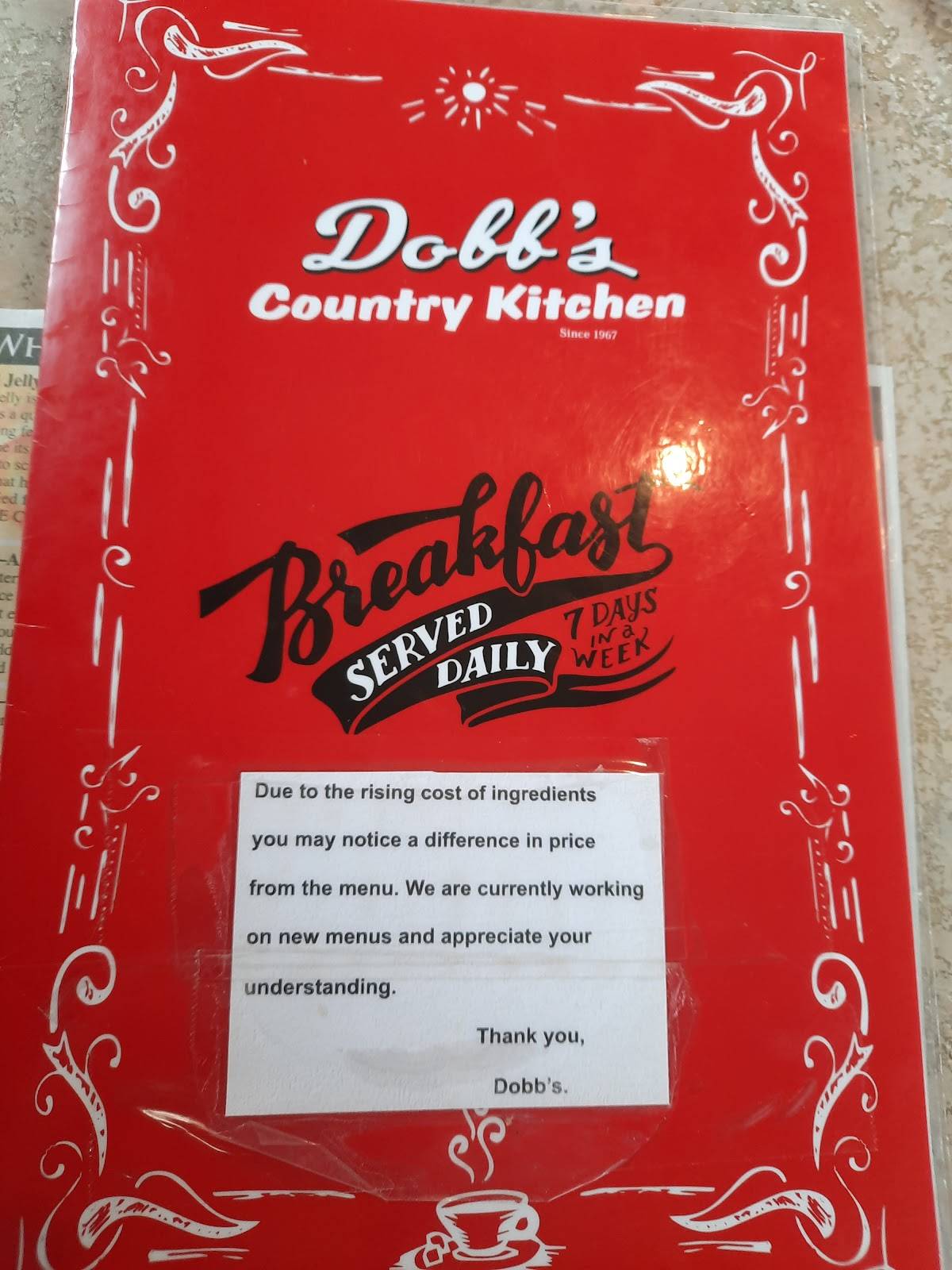 Menu at Dobb's Country Kitchen restaurant, Hallstead