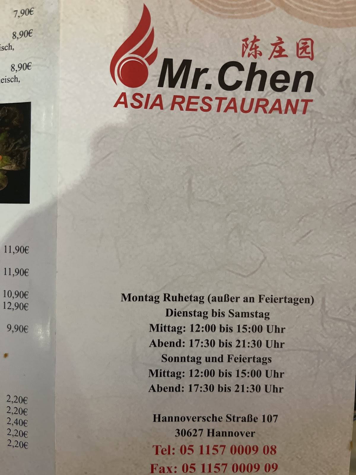 Speisekarte von Mr. Chen restaurant, Hannover
