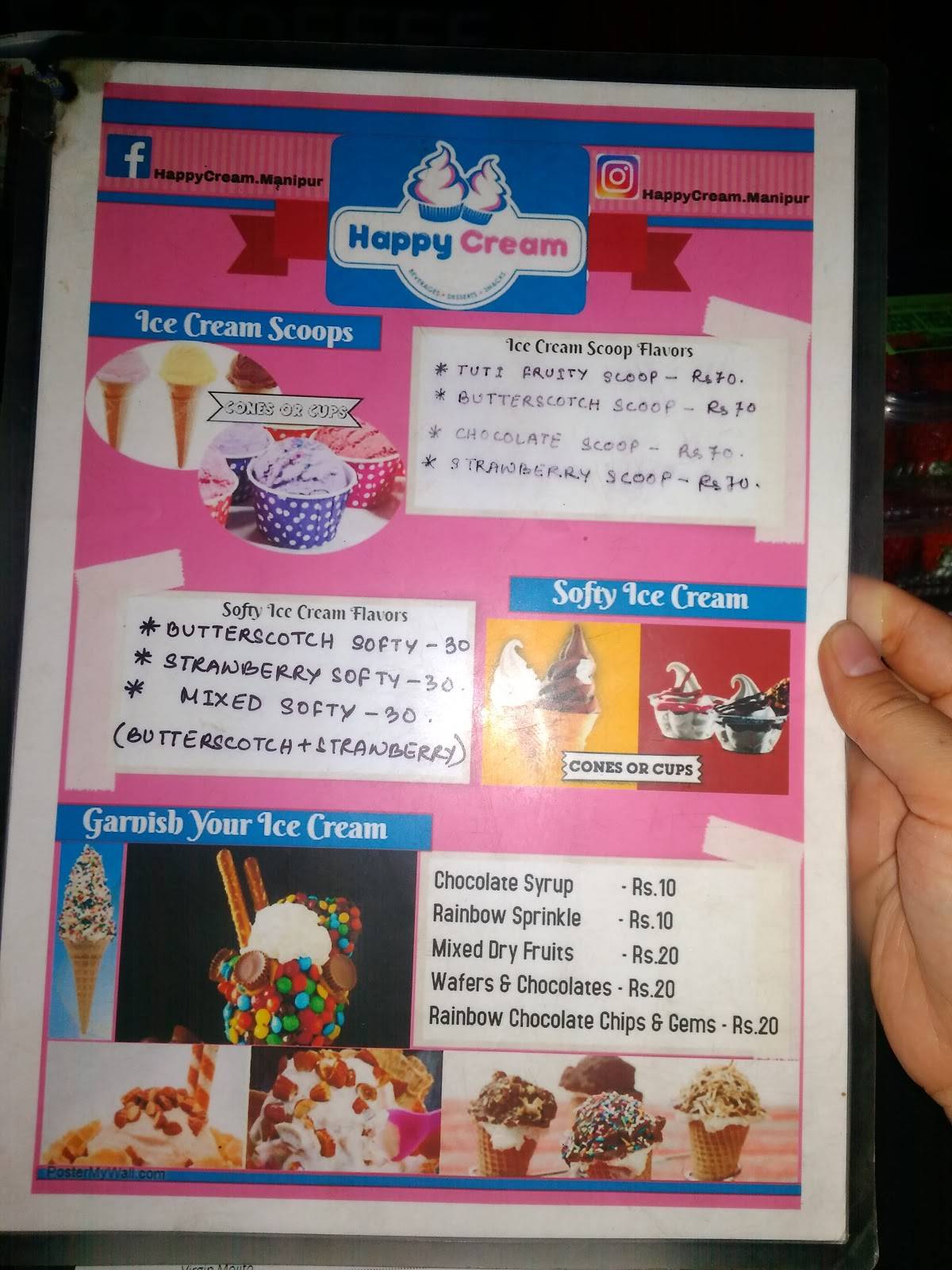 Happy Cream, A1 menu