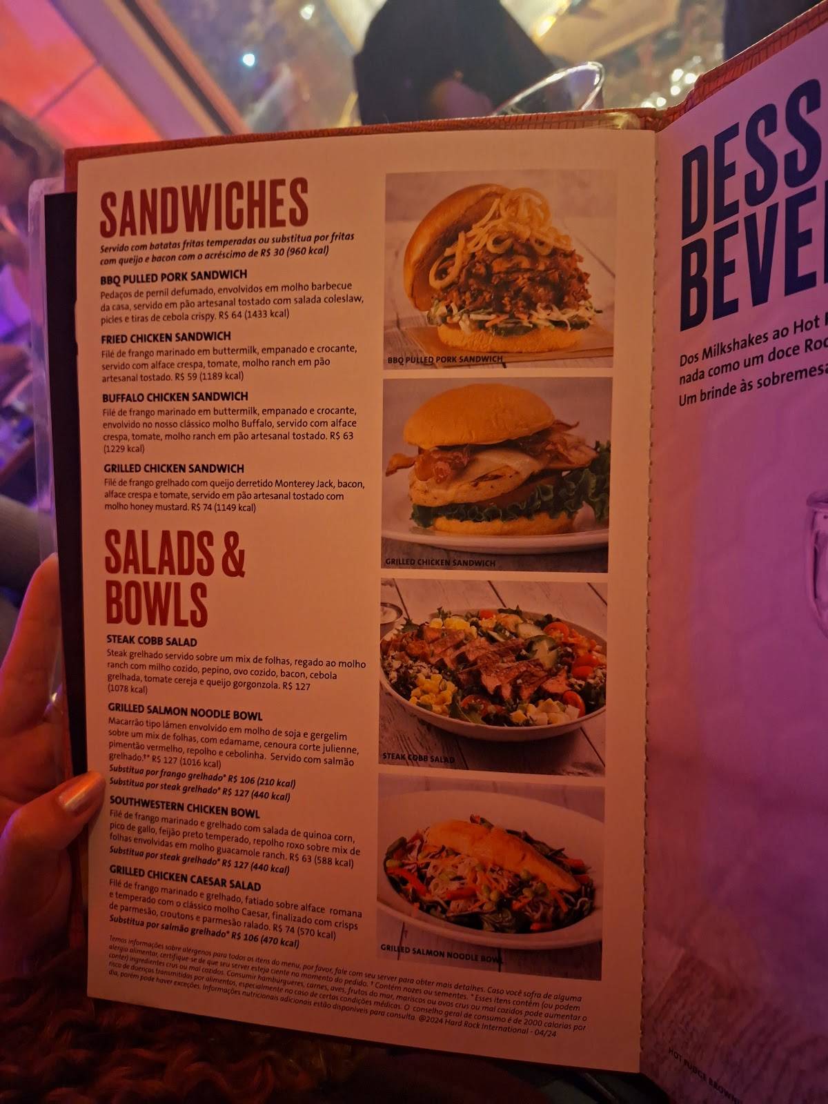 Hard Rock Cafe Gramado cardápio