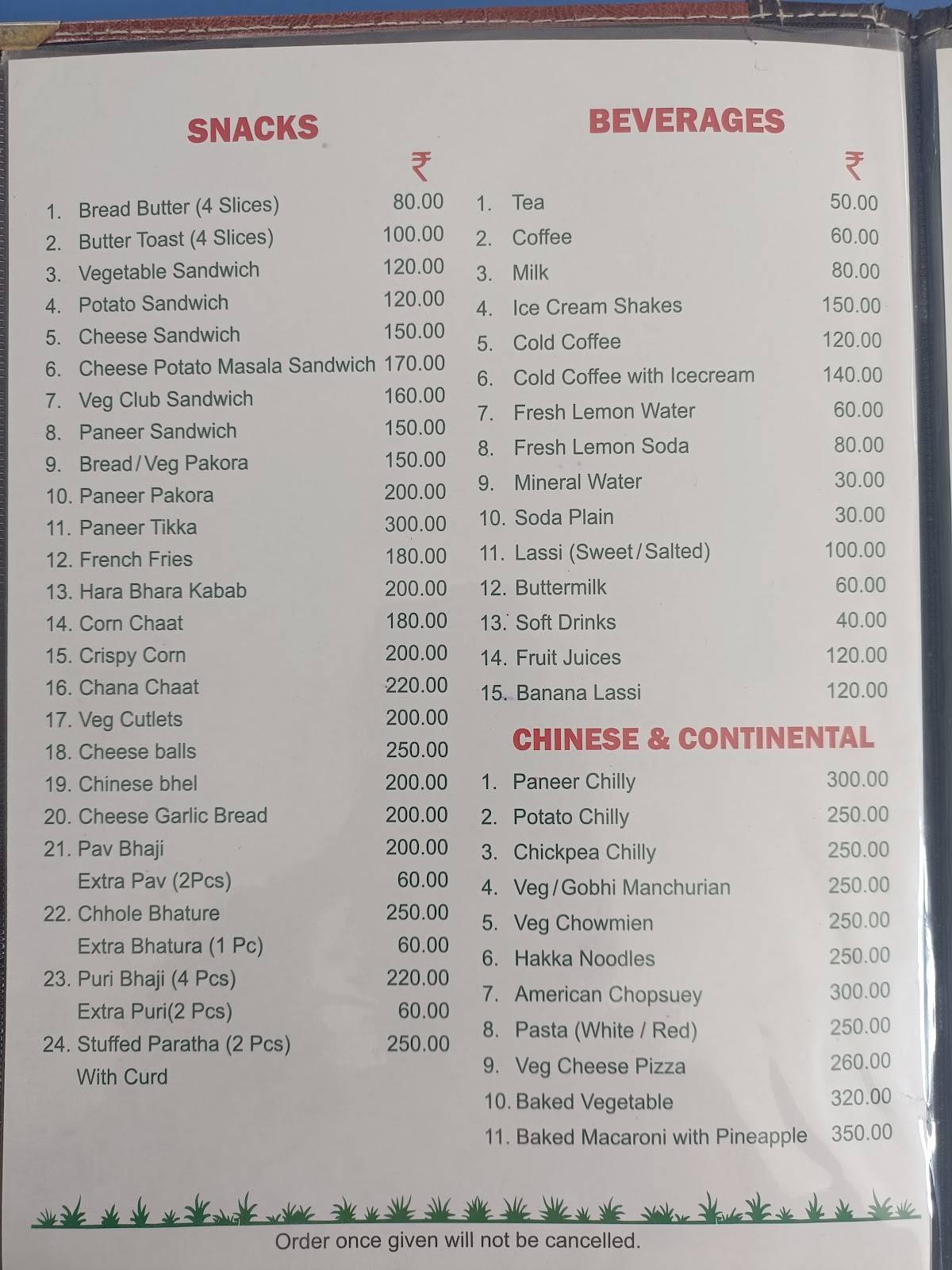 Hariyali Restaurant menu