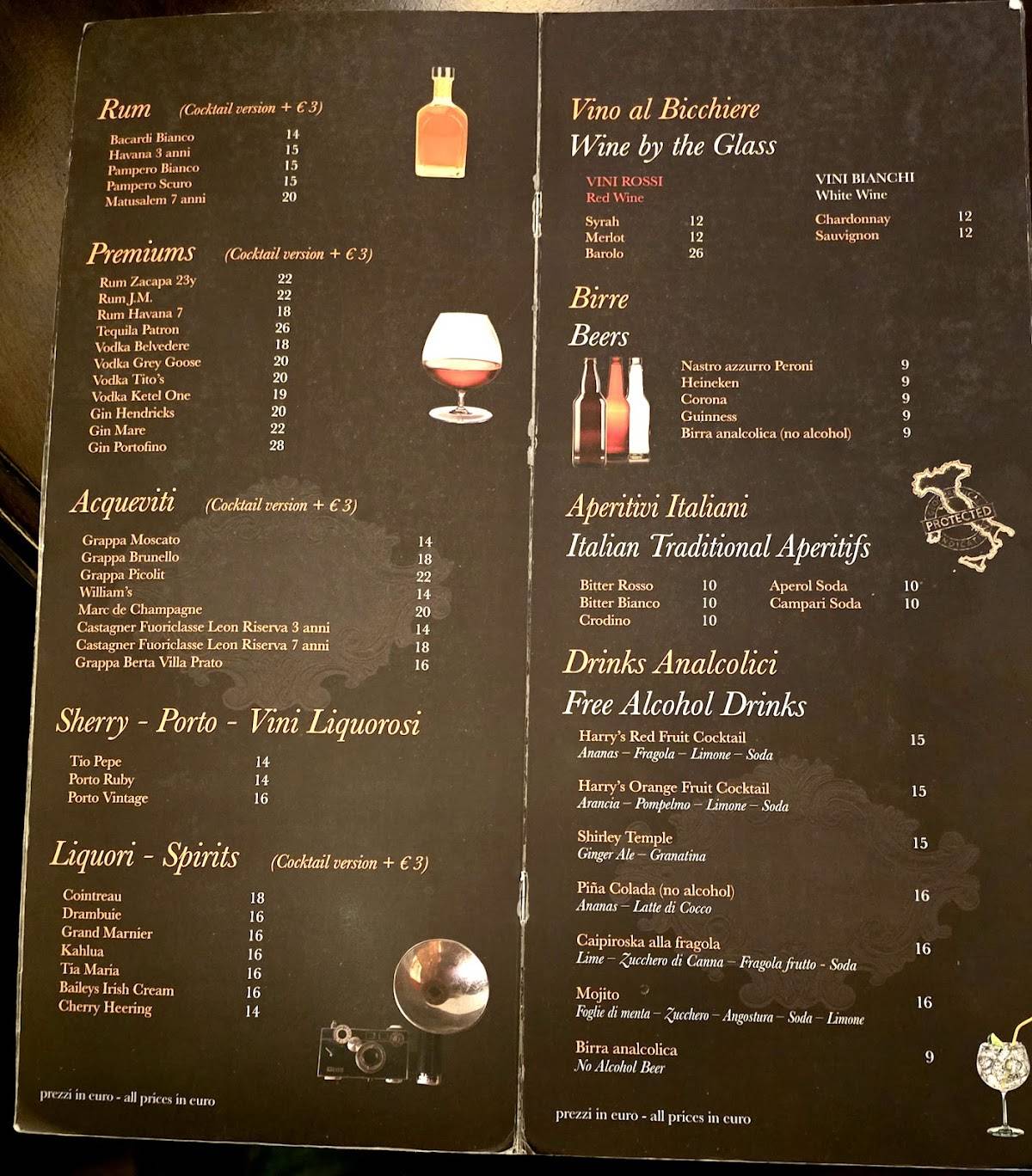 Menu di Harry's Bar Roma 