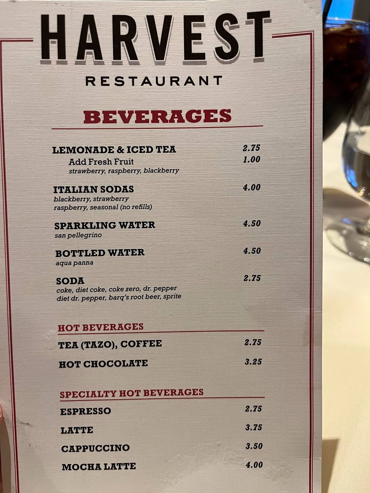 Menu at Harvest Restaurant, Lehi