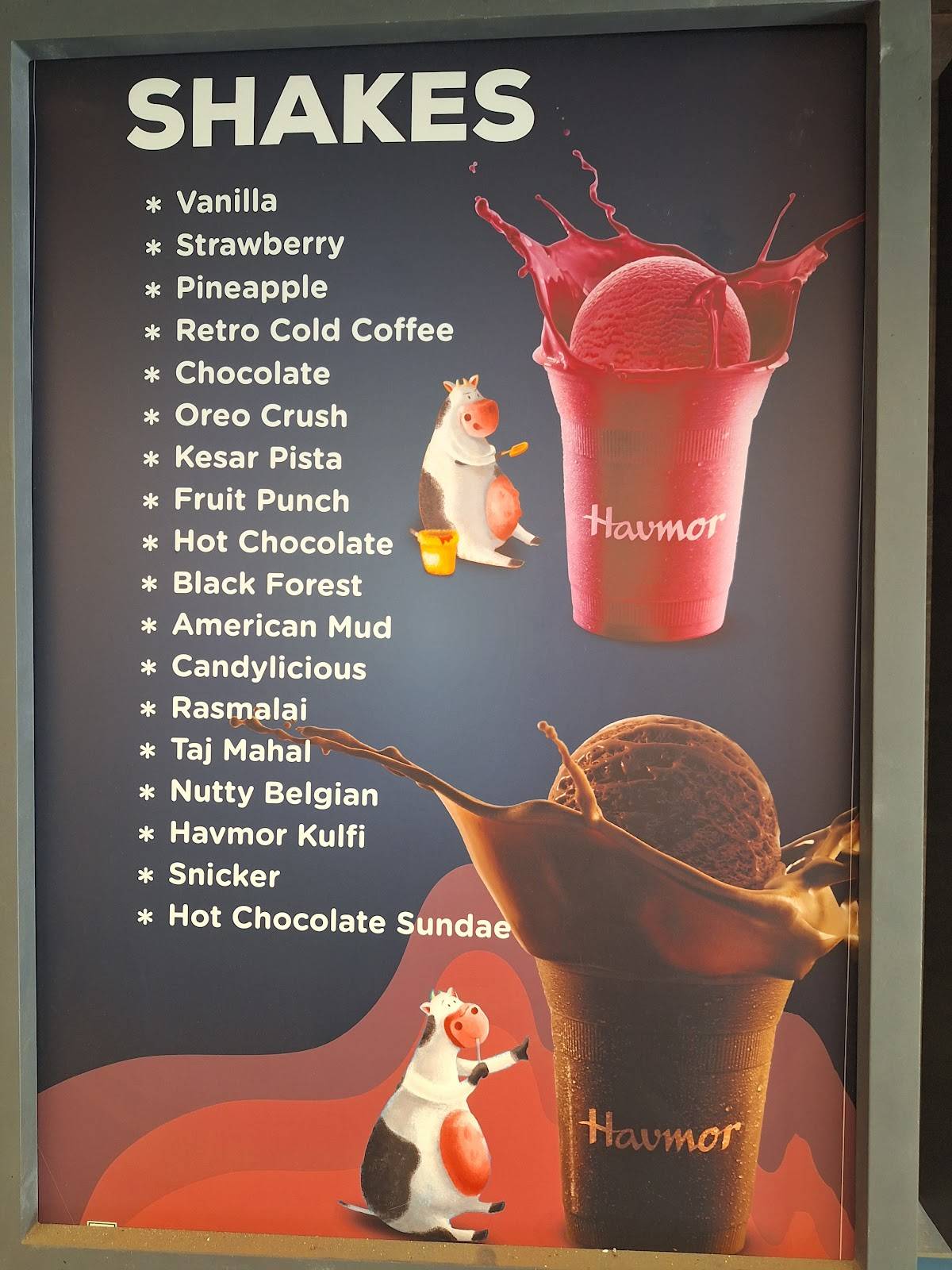 Havmor havfun ice cream parlour menu