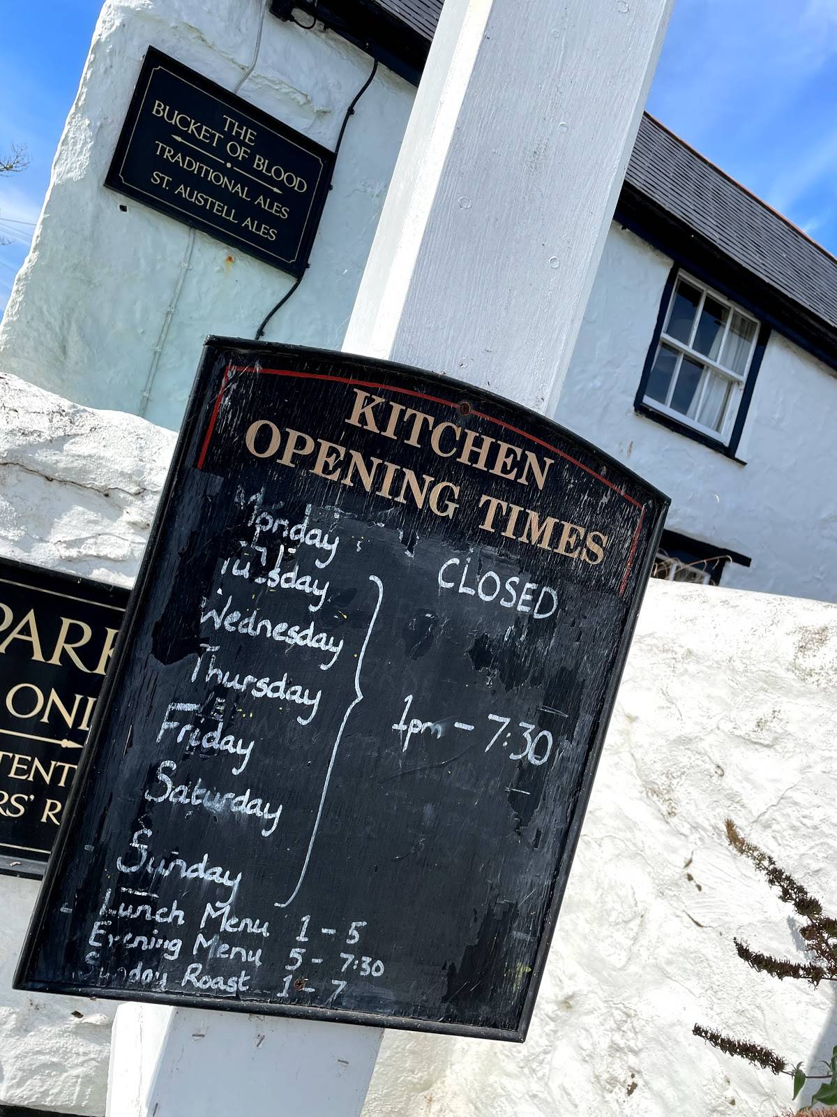 Menu at The Bucket of Blood pub & bar, Hayle