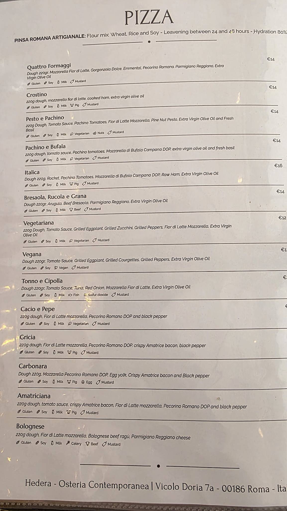 Menu di Hedera - Osteria Contemporanea 