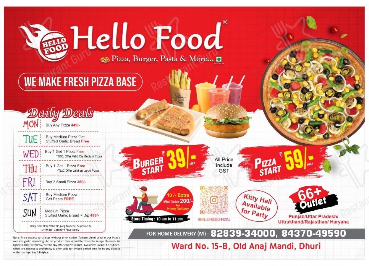 Menu for the Hello food restaurant