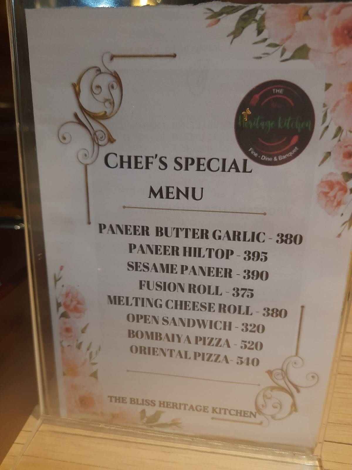 Heritage Kitchen menu