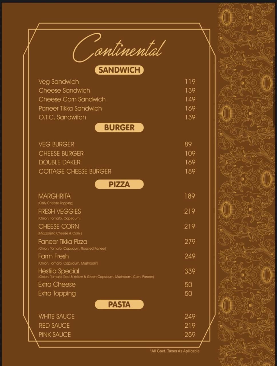 Hestiia restaurant menu