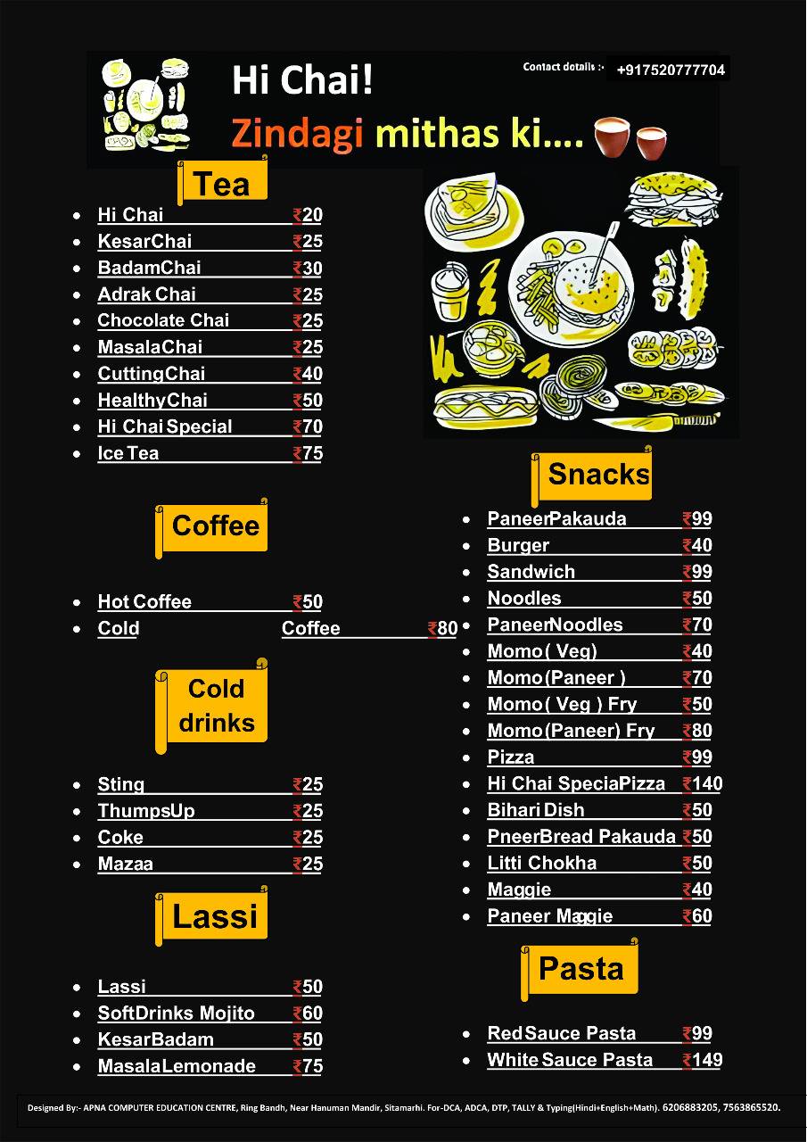 Hi Chai! menu