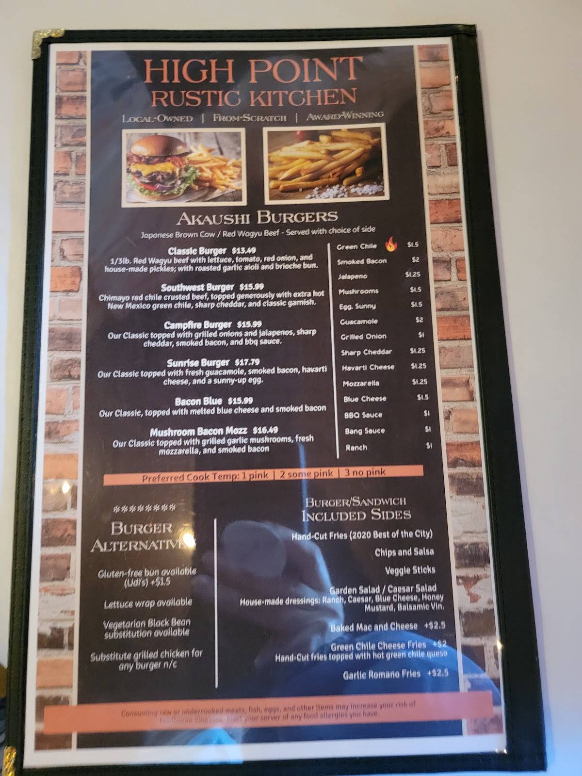Menu at High Point Grill pub & bar, Albuquerque, Coors Blvd NW STE A