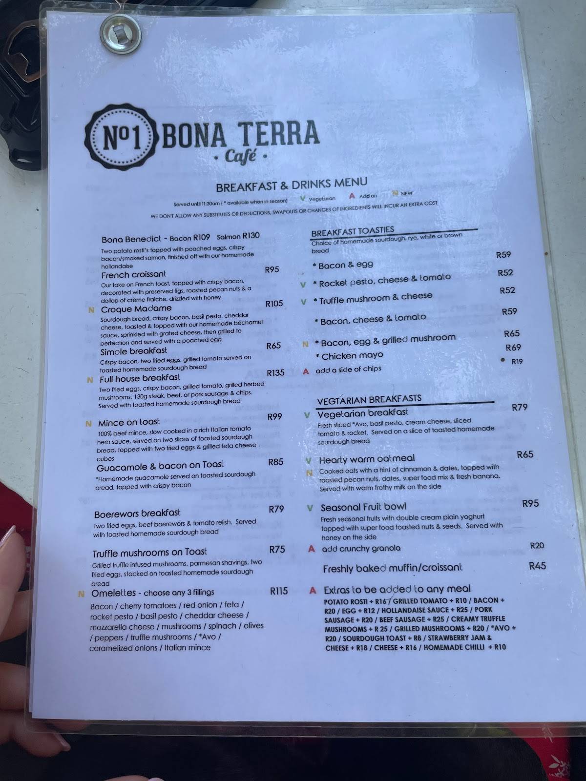 Menu at Bona Terra Cafe, Hillcrest
