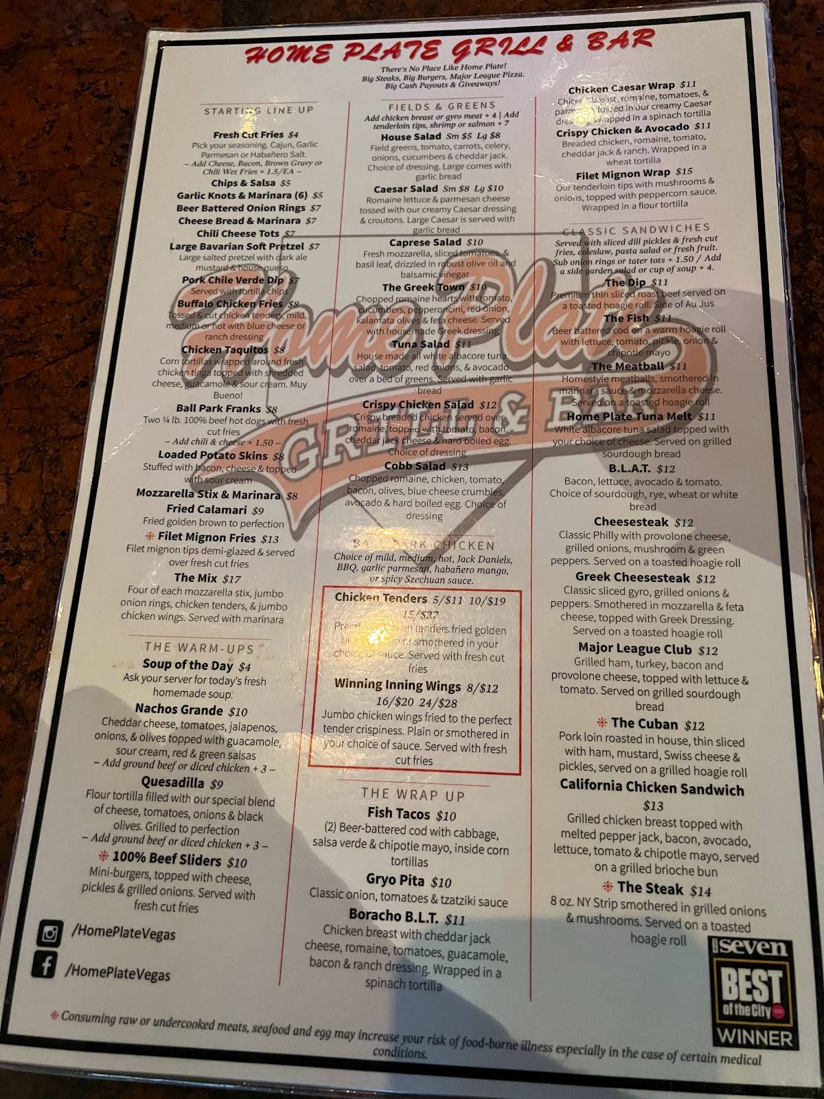 Menu at Home Plate Grill & Bar, Las Vegas, W Warm Springs Rd
