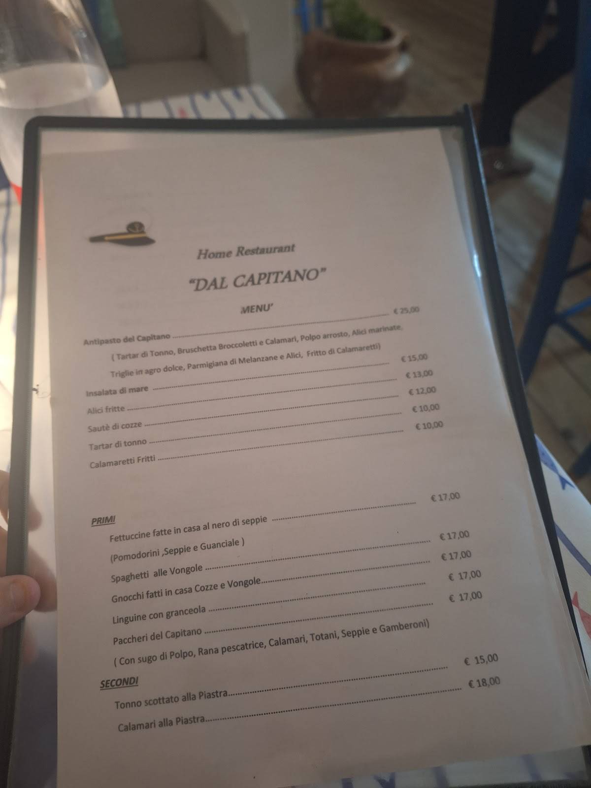 Menu di Home Restaurant Dal Capitano 