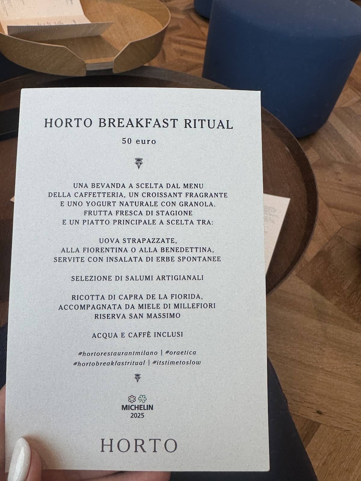 Menu di Horto Restaurant Milano 