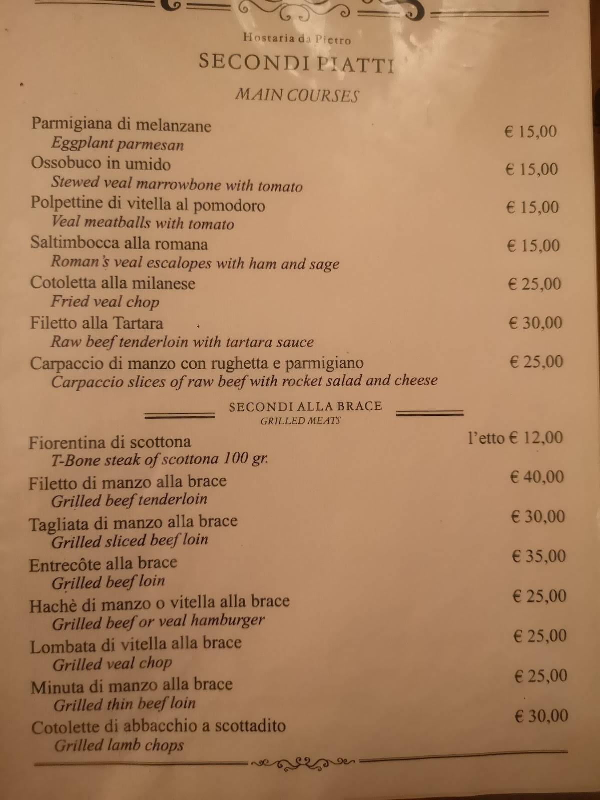 Menu di Hostaria Da Pietro 