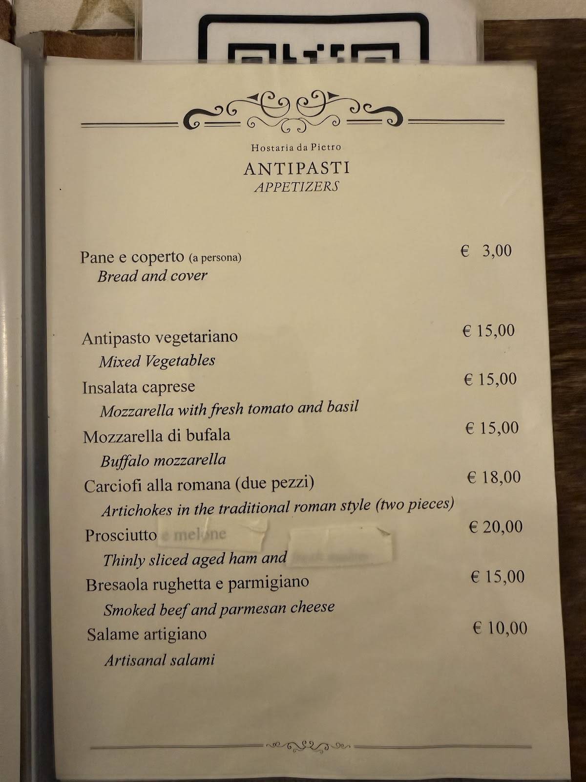 Menu di Hostaria Da Pietro 