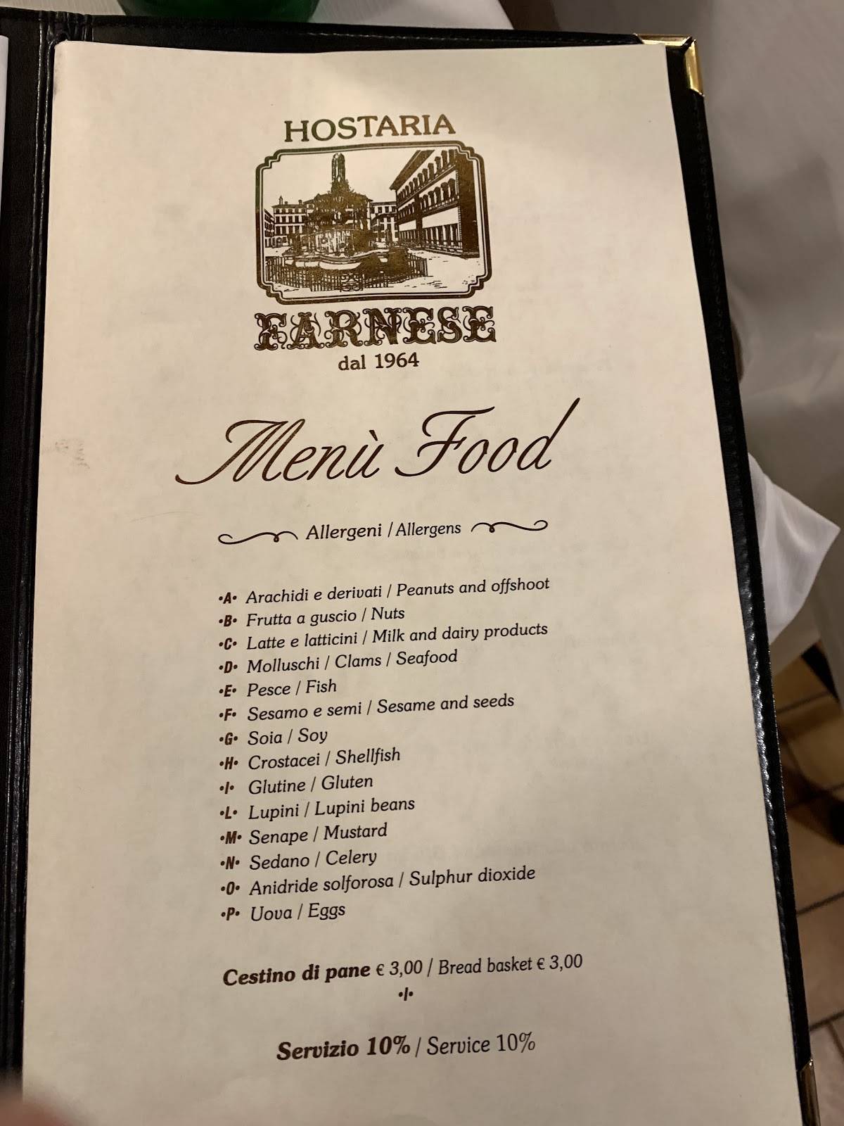 Menu di Hostaria Farnese 