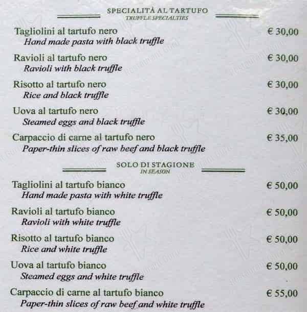 Menu di Hostaria da Pietro 