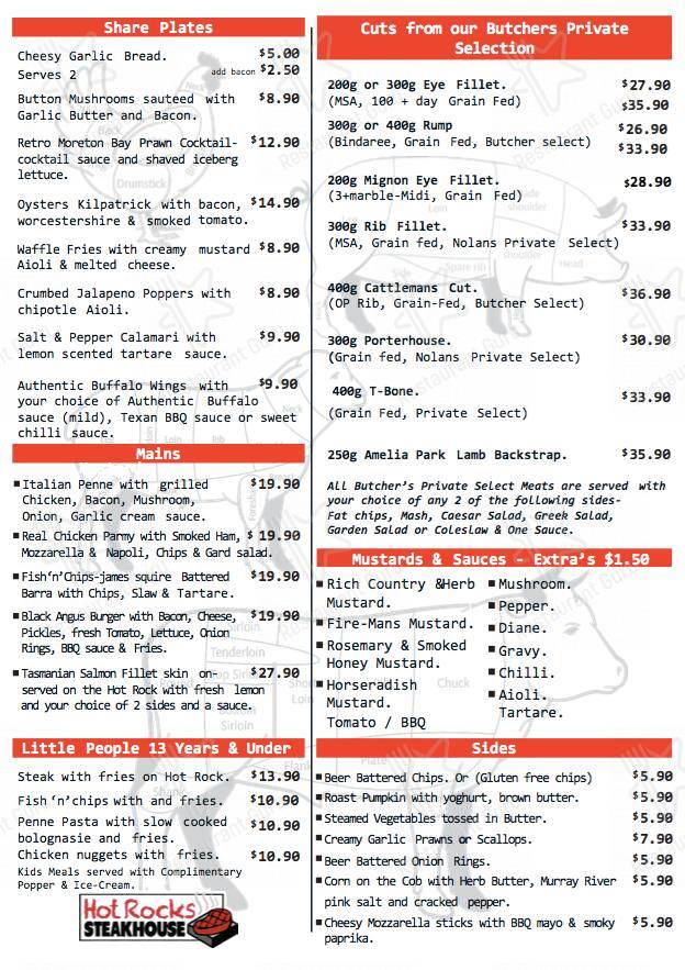 Menu at Hot Rocks Steakhouse, Burpengary East