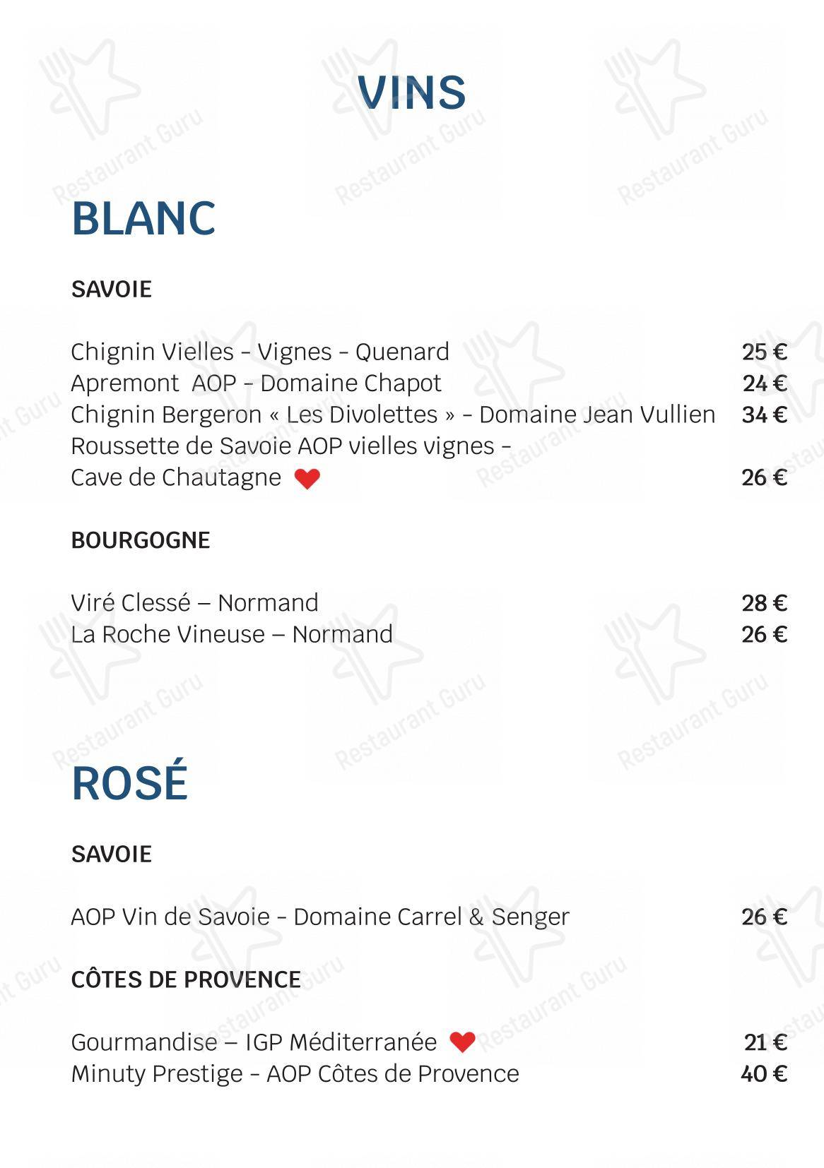 Menu pour Hôtel Edelweiss - Menu
