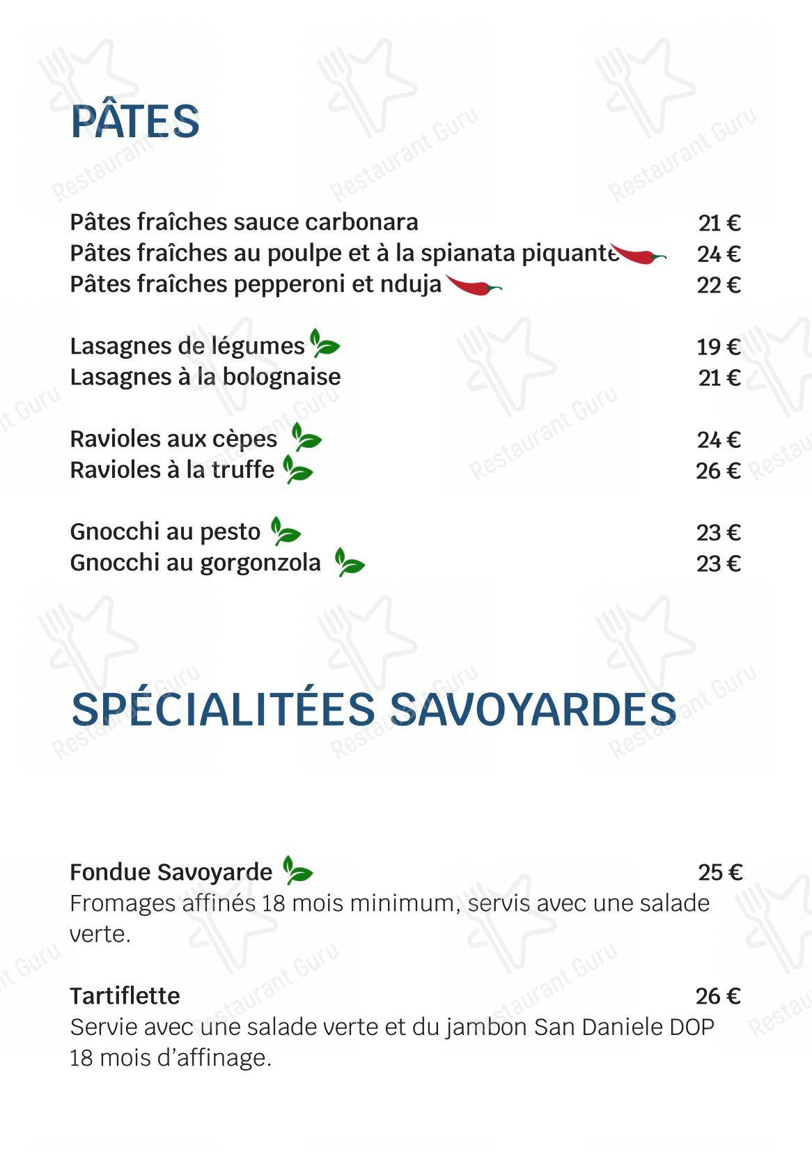 Menu pour Hôtel Edelweiss - Menu
