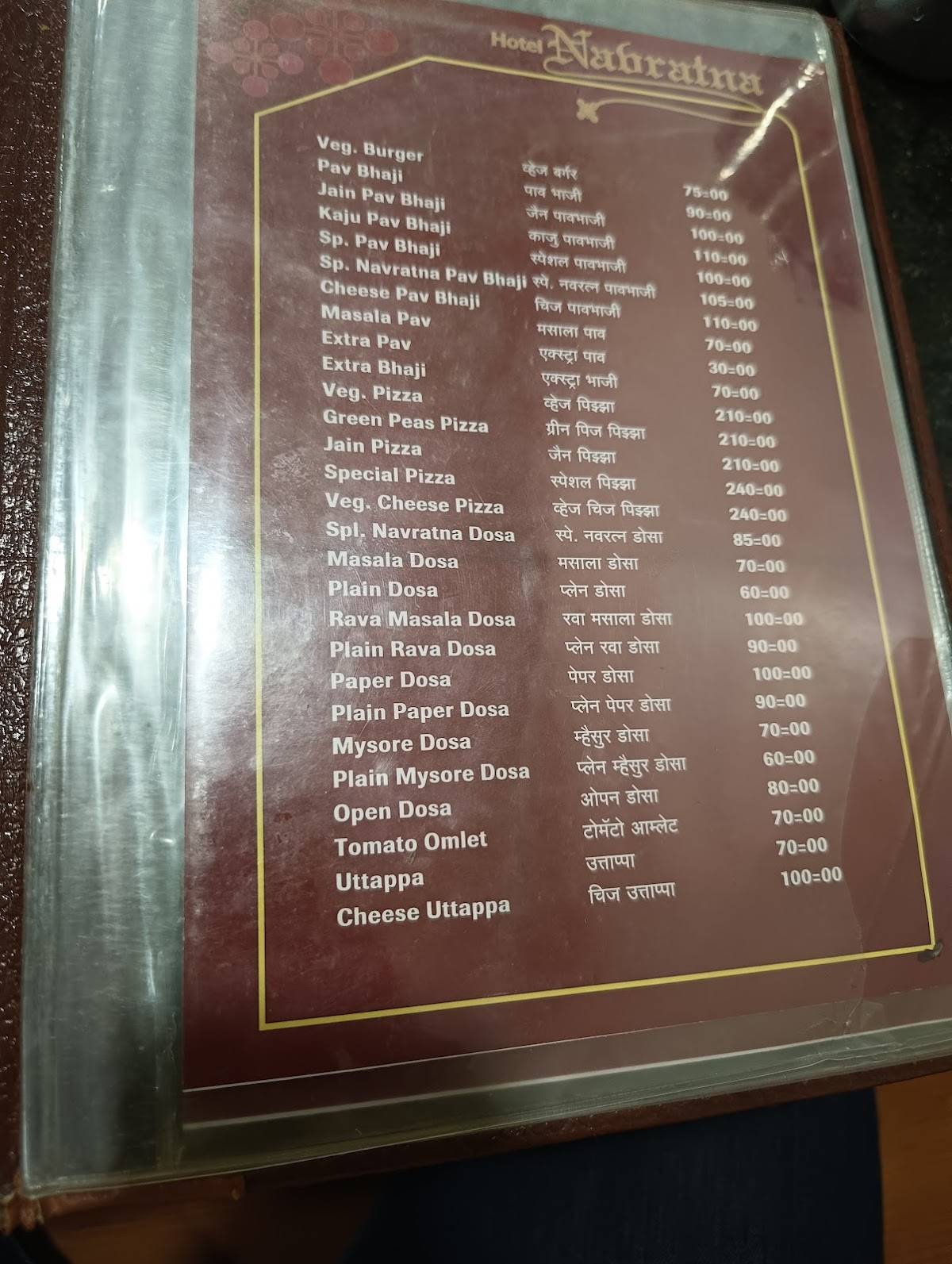 Hotel Navaratna - Pancharatna menu