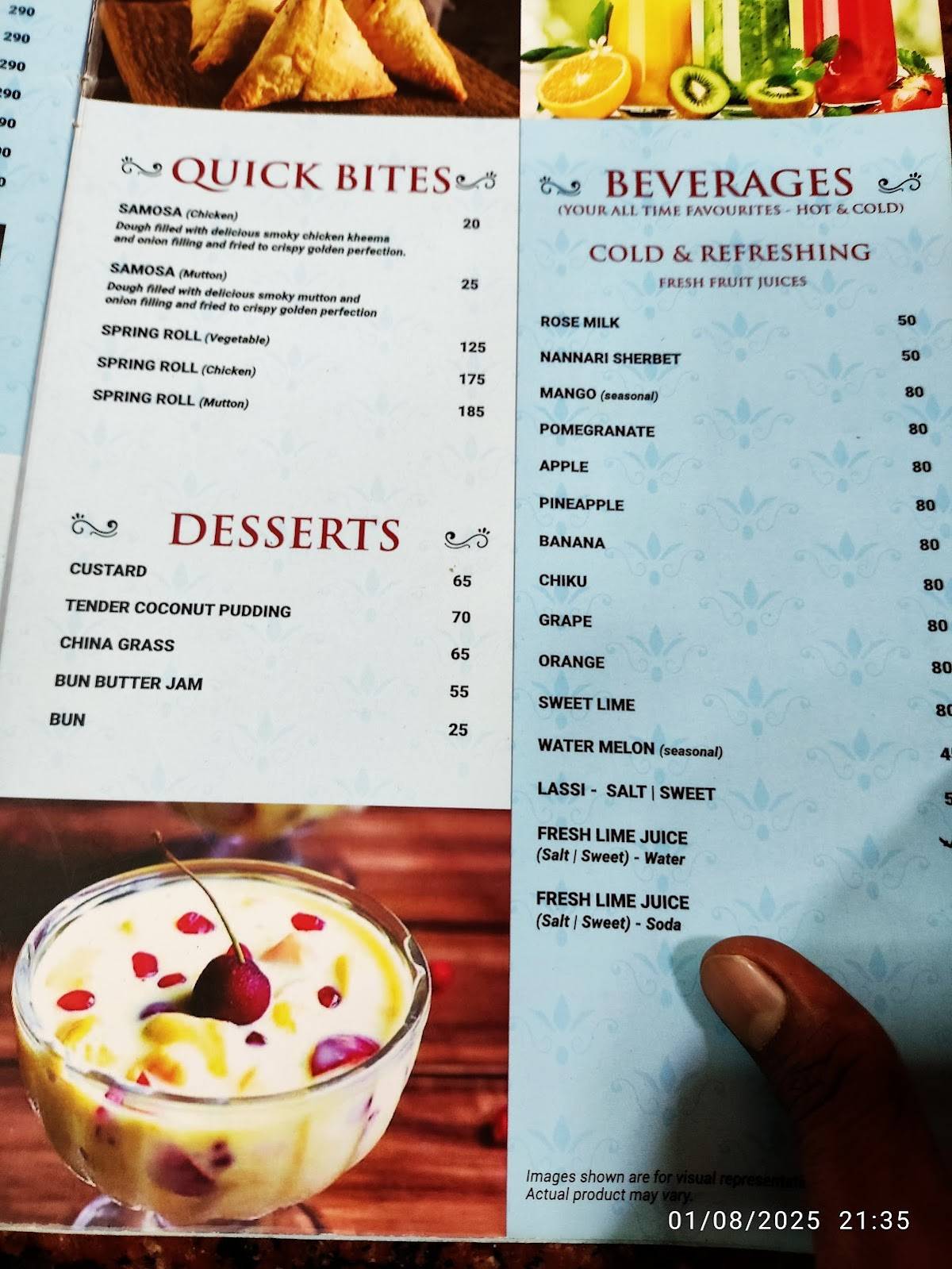 Hotel Paramount menu