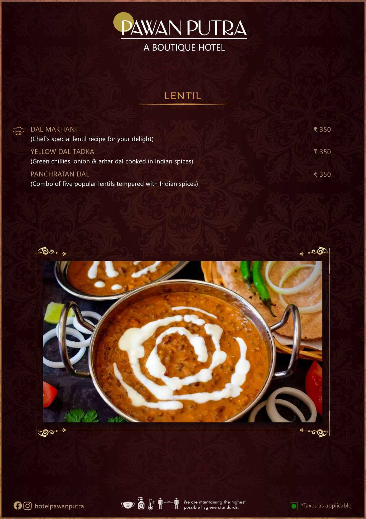Hotel Pawan Putra menu