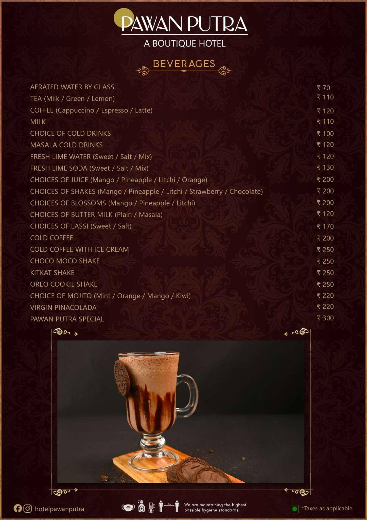 Hotel Pawan Putra menu