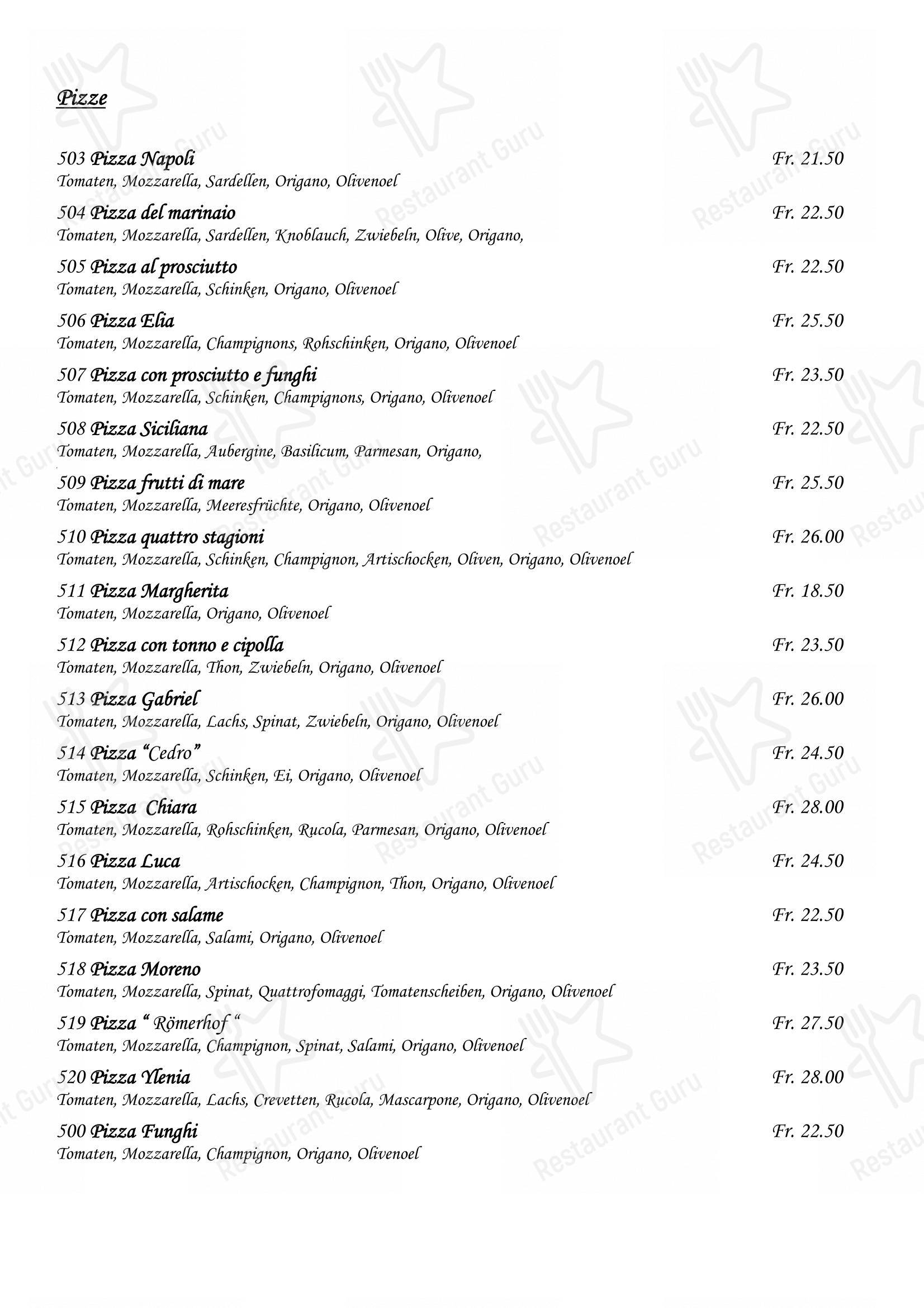 Menu per Römerhof Augst pizzeria