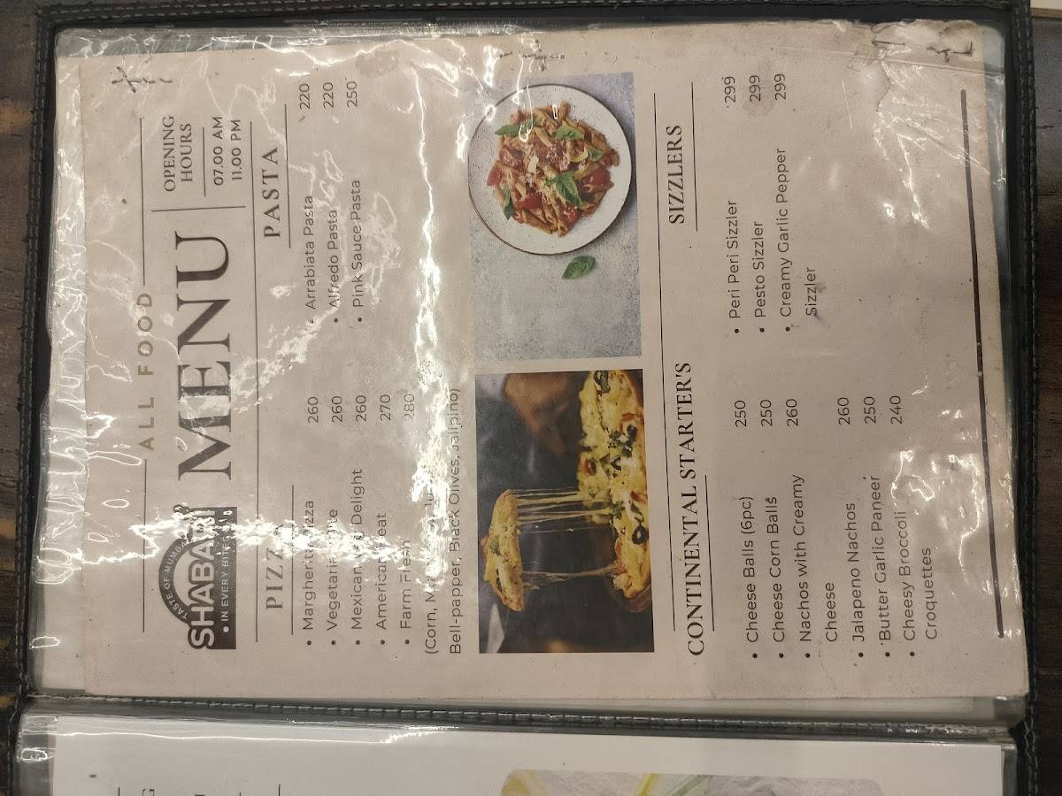 Hotel Shabari menu