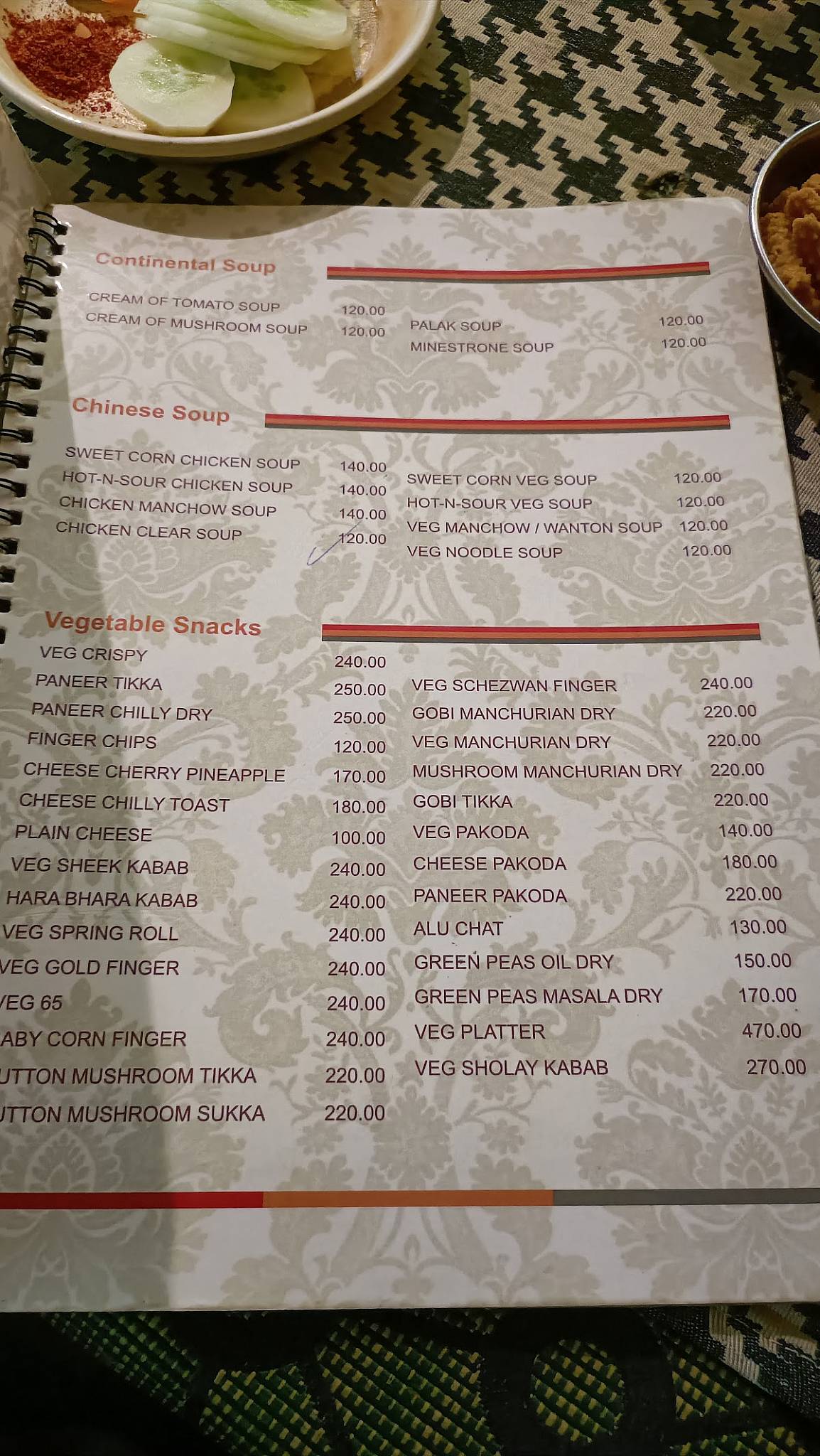 Hotel Shabari menu