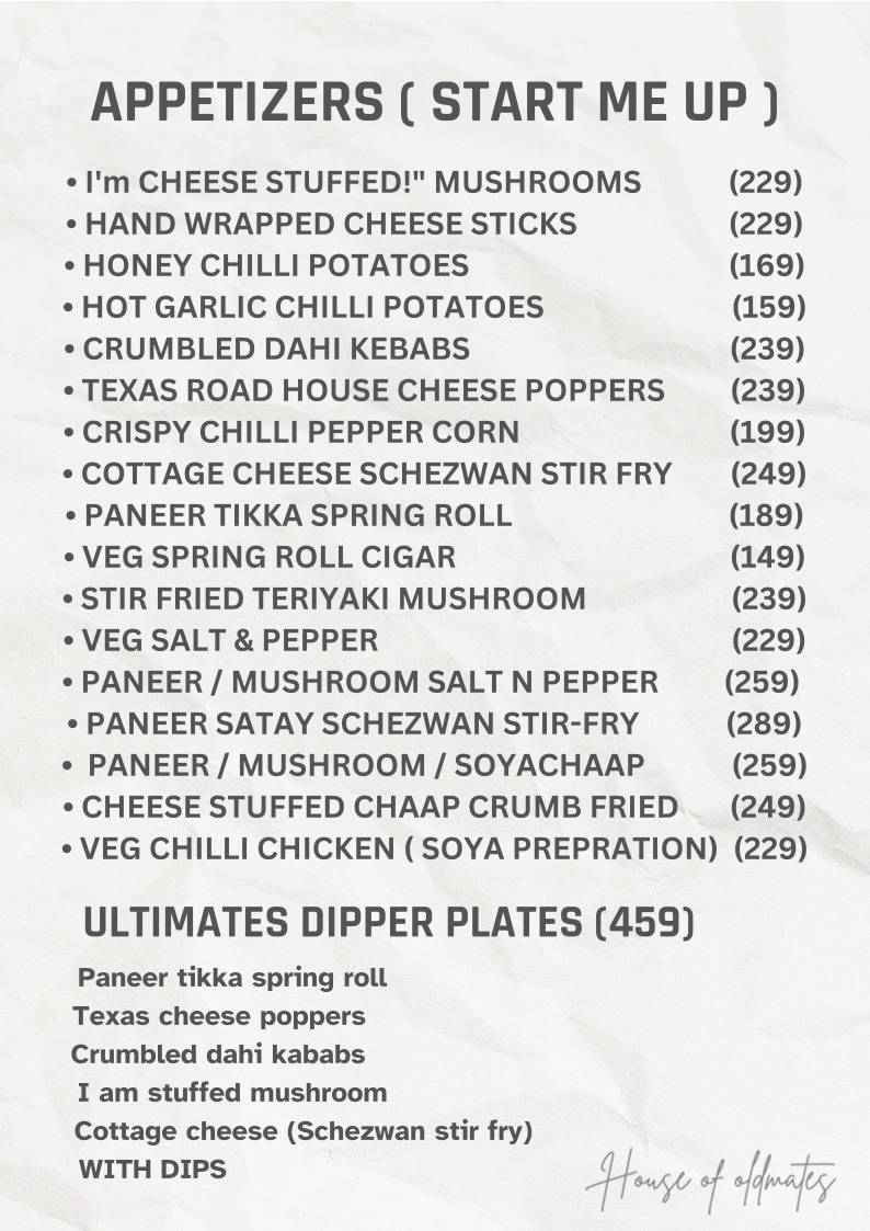 House of Oldmates menu