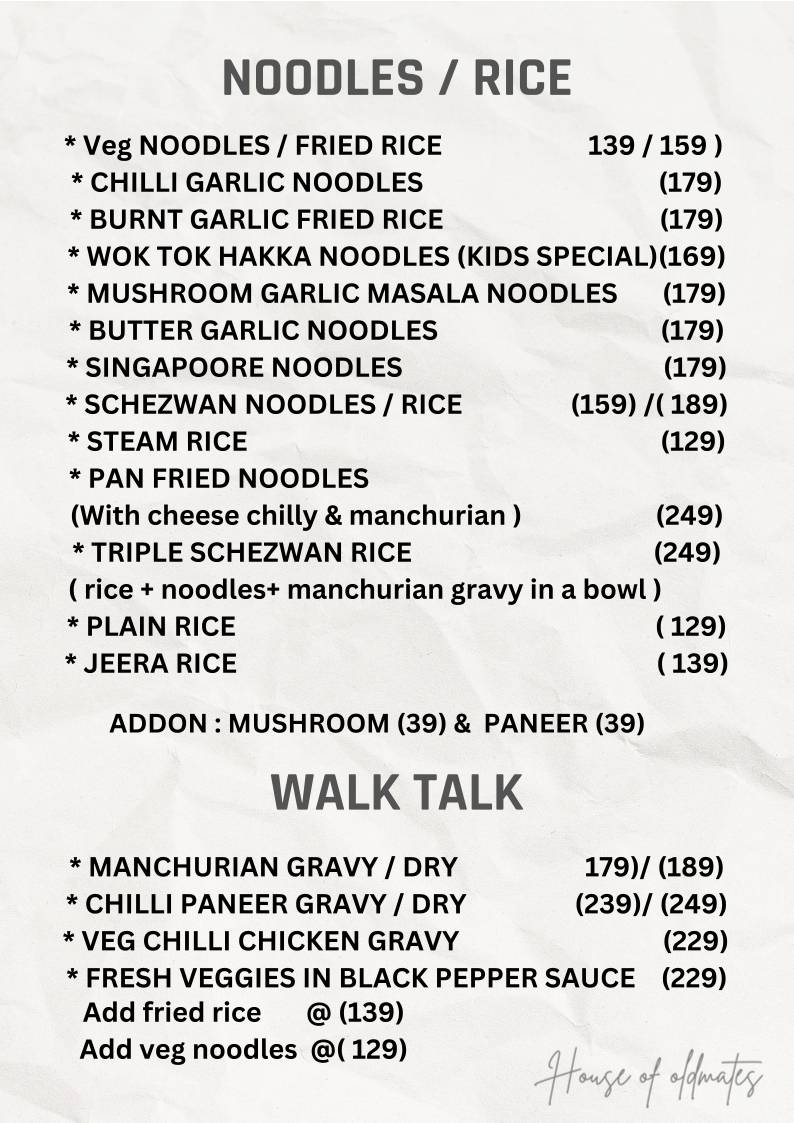 House of Oldmates menu