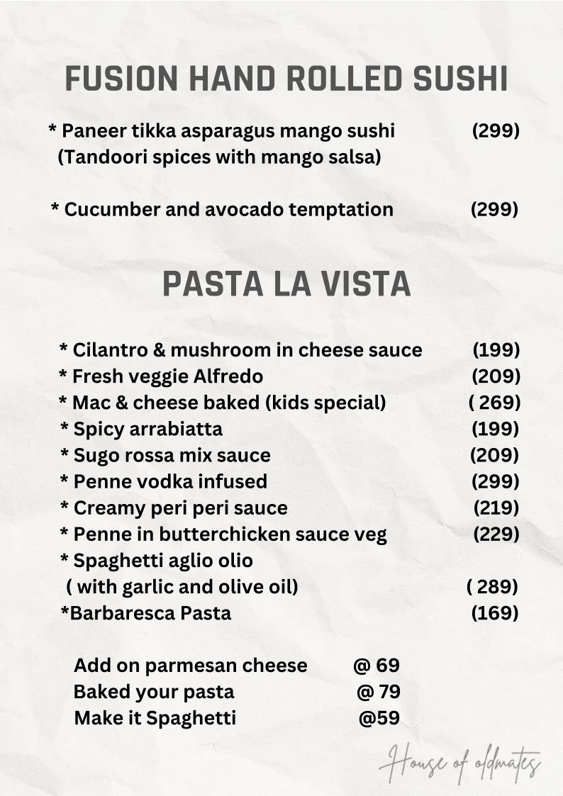 House of Oldmates menu