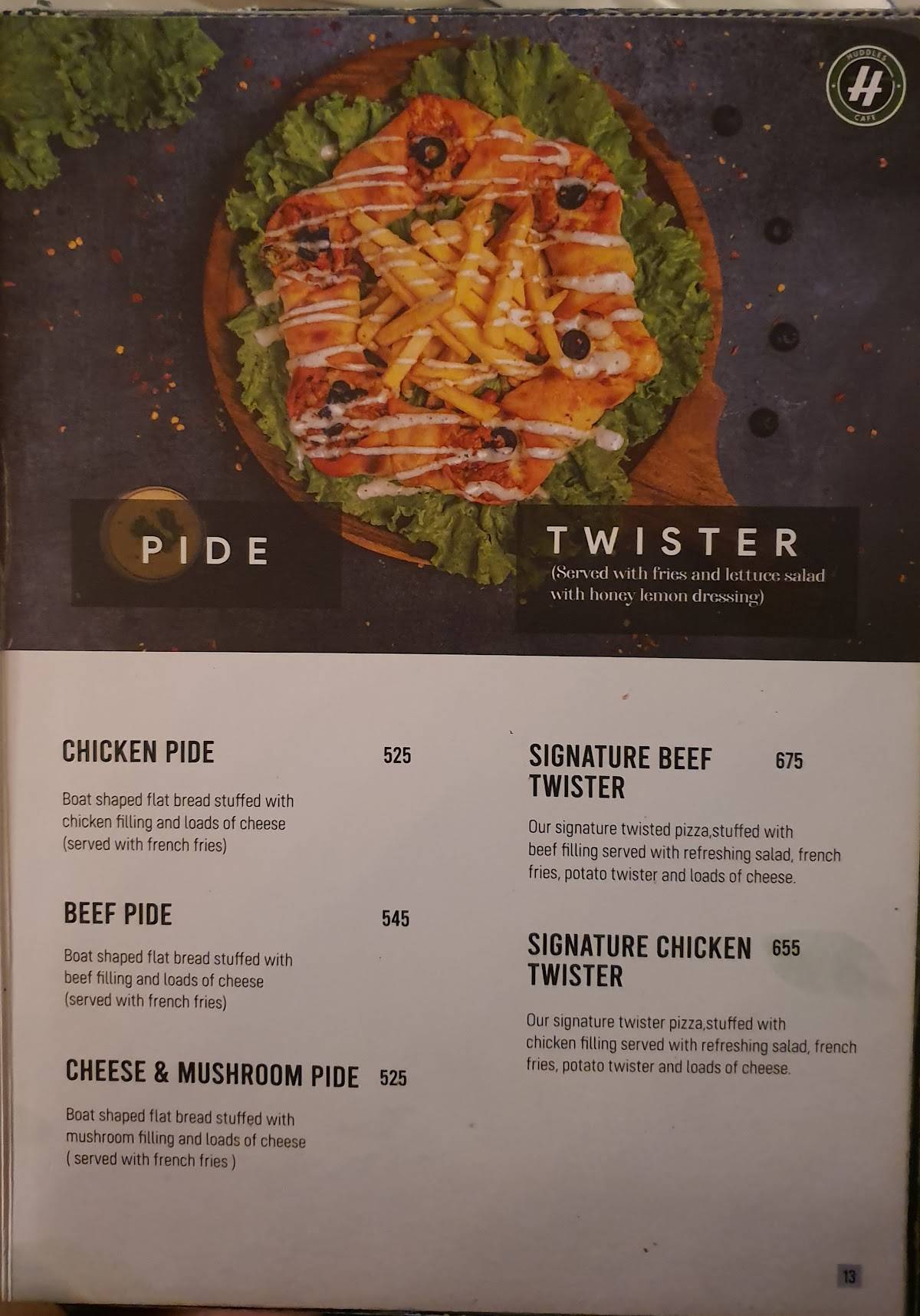 Huddles Cafe menu