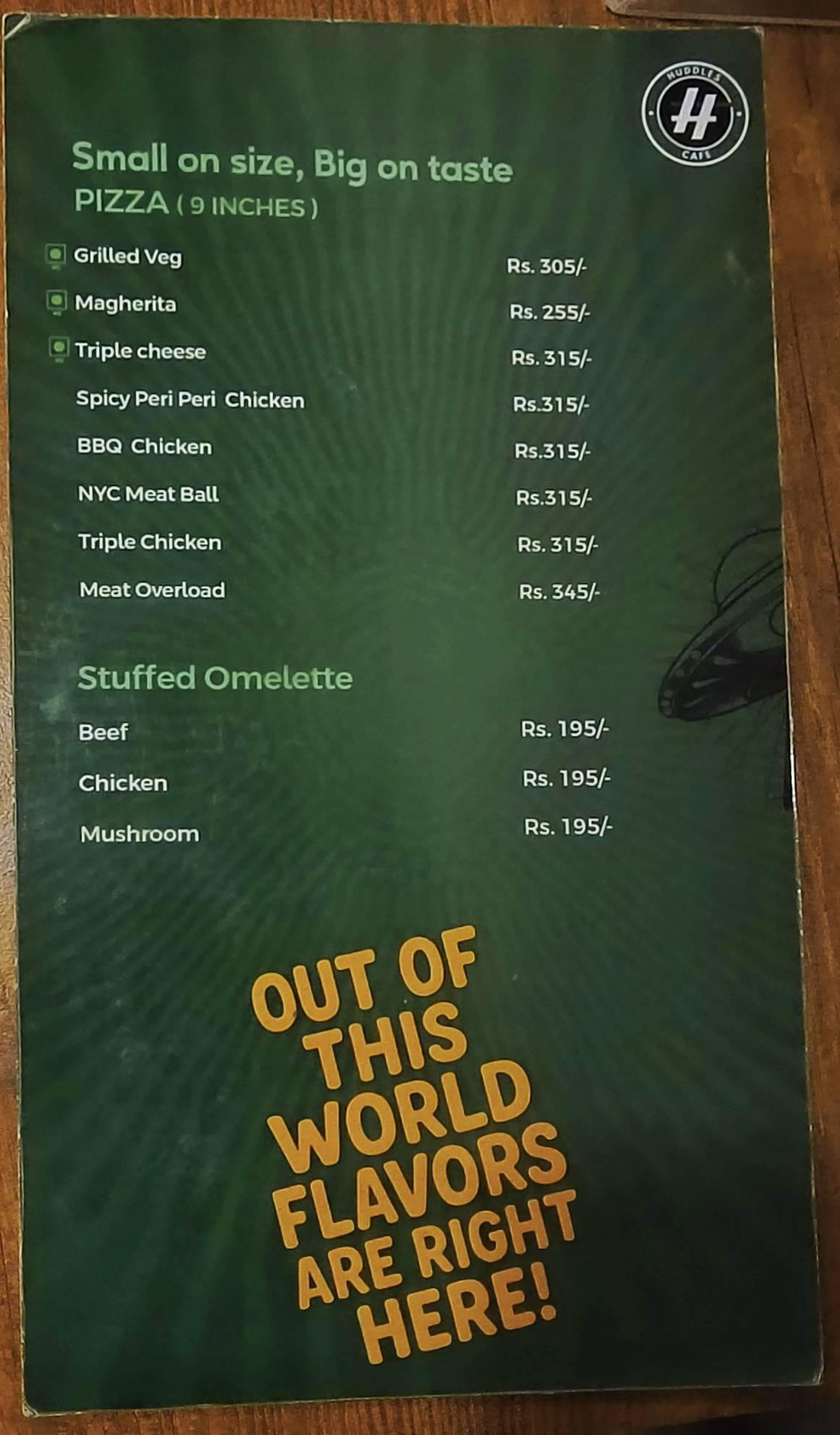 Huddles Cafe menu