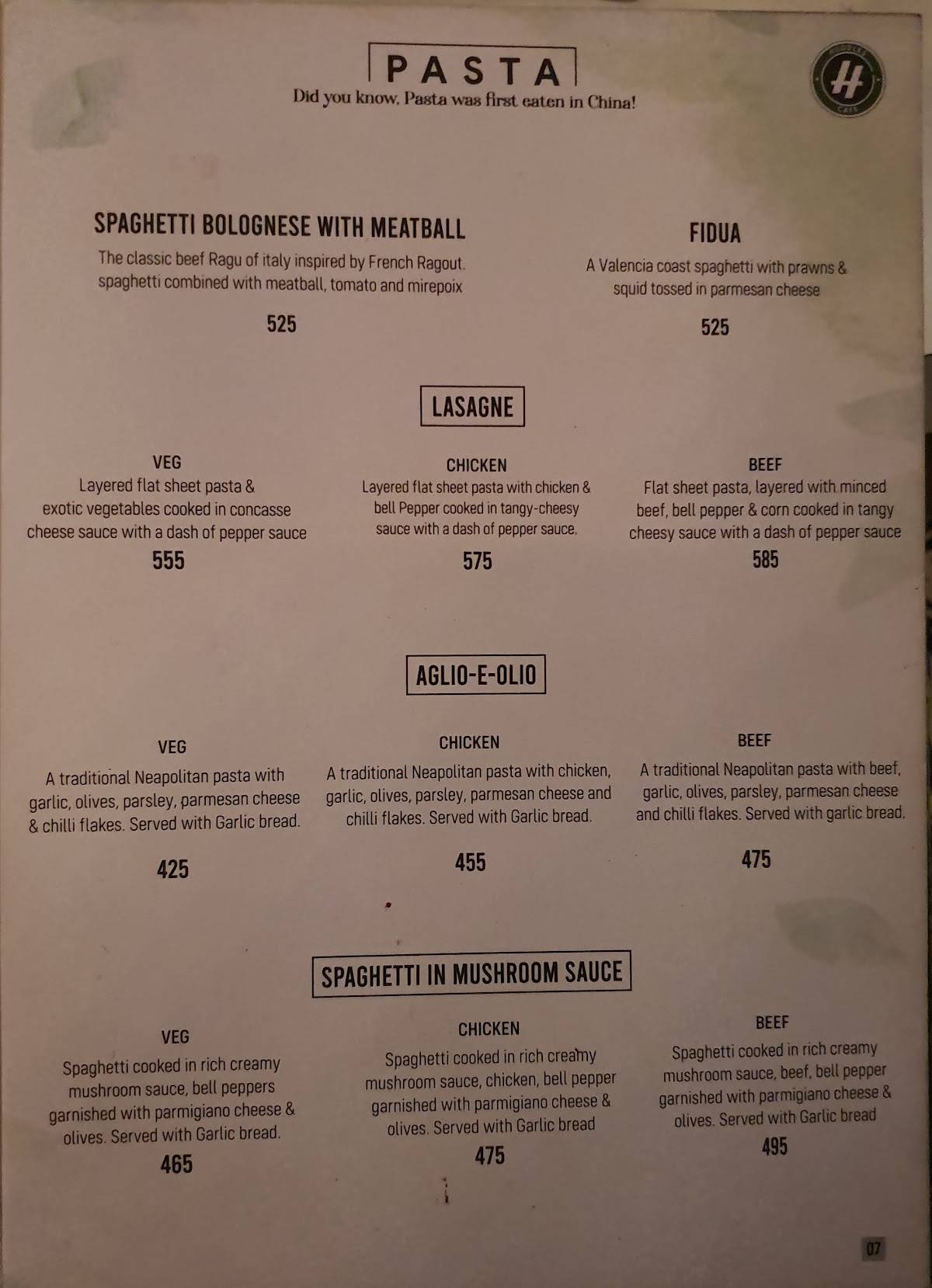 Huddles Cafe menu
