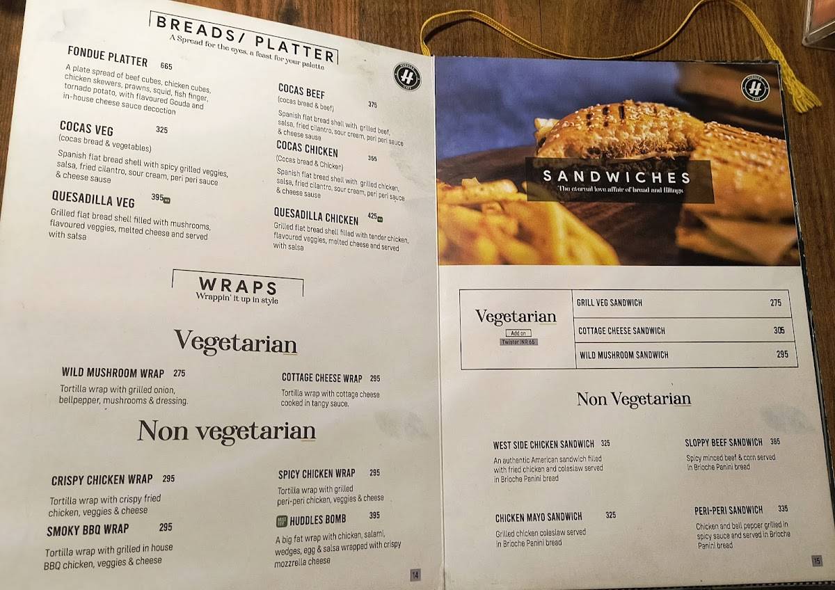 Huddles Cafe menu