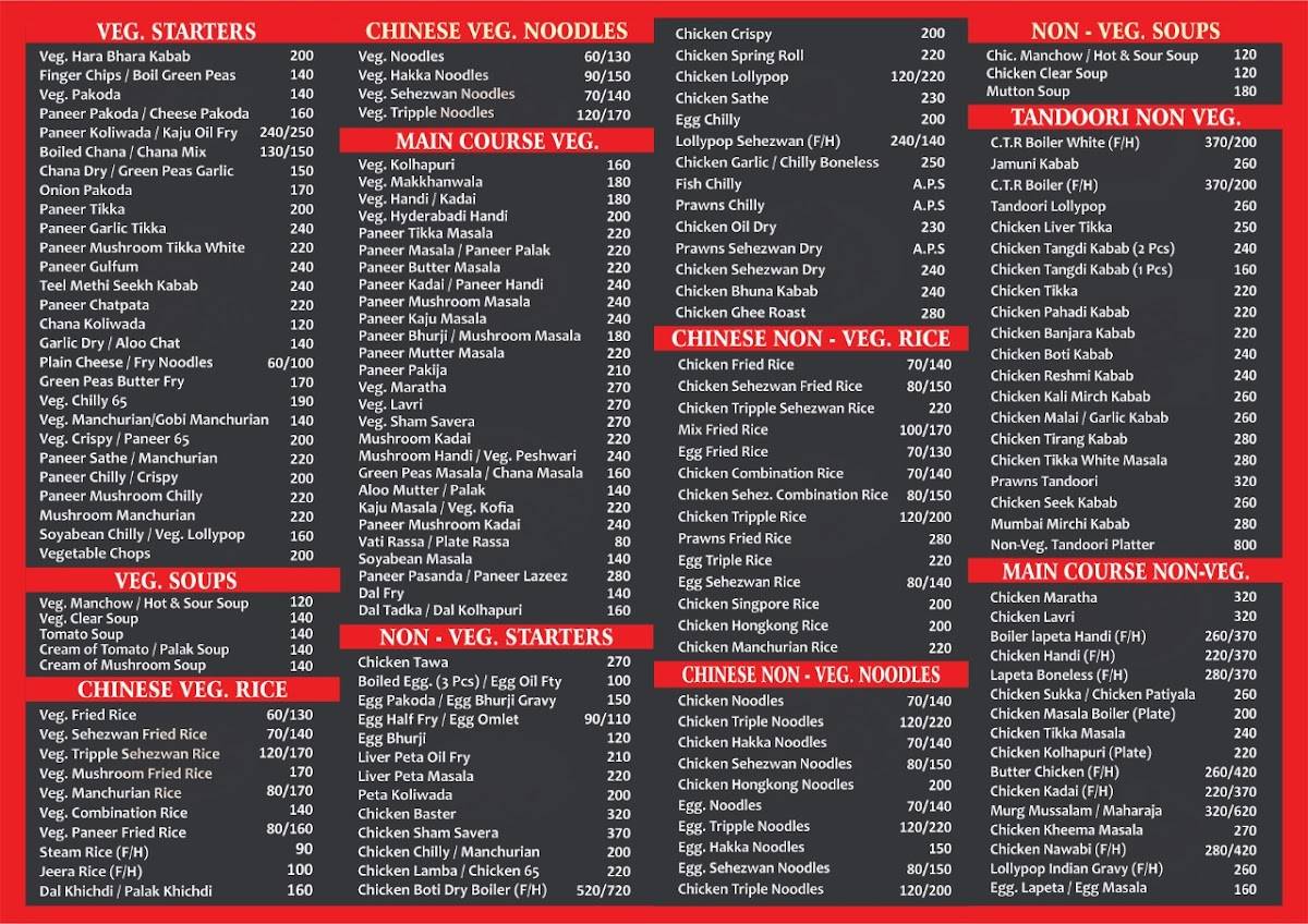 Hunger Halt Restaurant menu