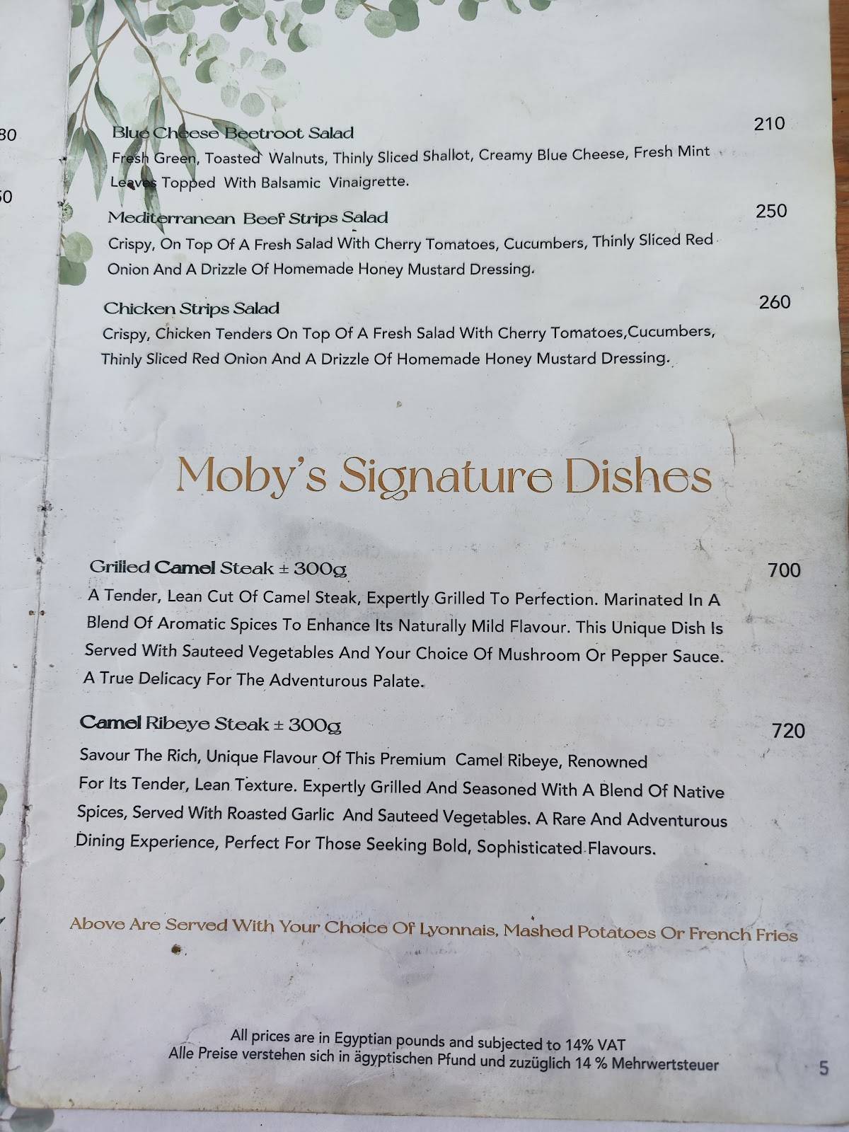 Menu de Moby Dick Restaurant