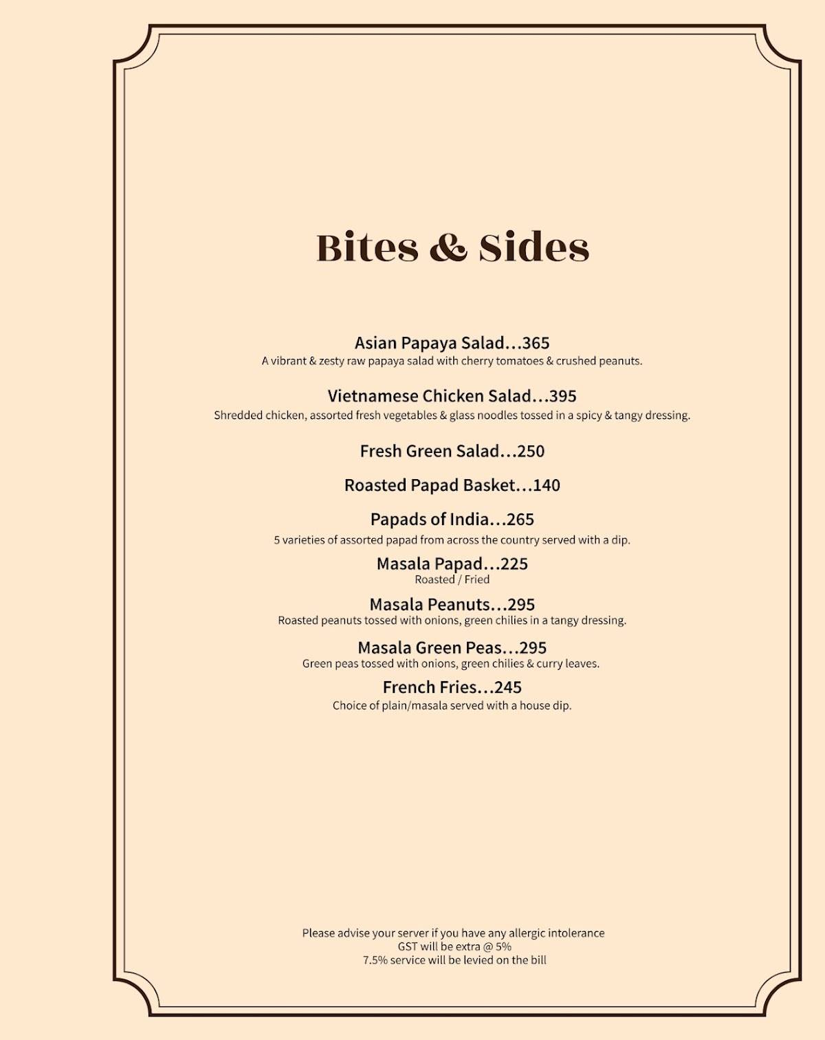 The Grand Trunk Road Restaurant menu